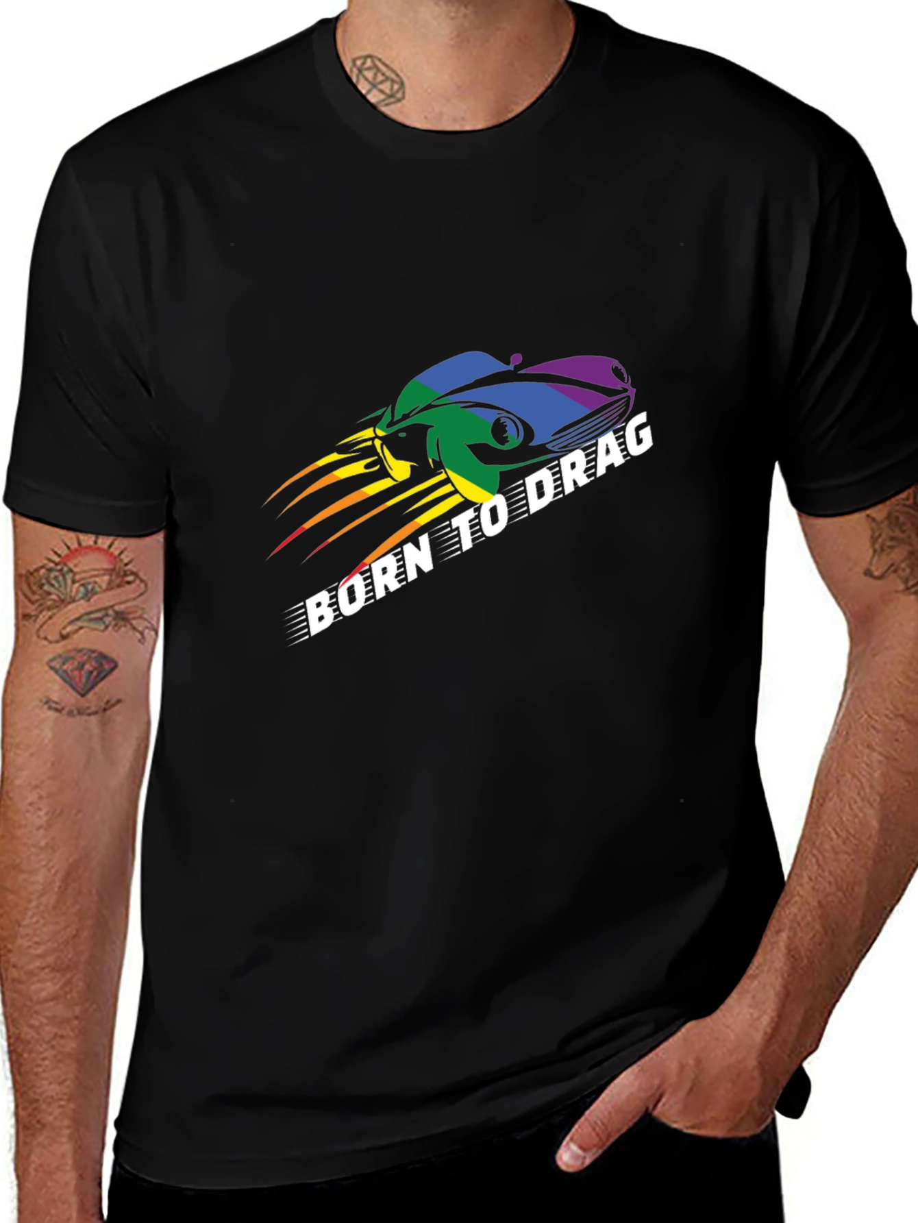 Variant 25 of Born to Drag T-Shirt: Rainbow Car Design