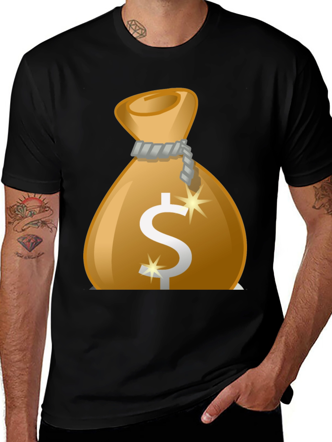 Variant 6 of Money Bag Graphic Tee - Black Cotton T-Shirt
