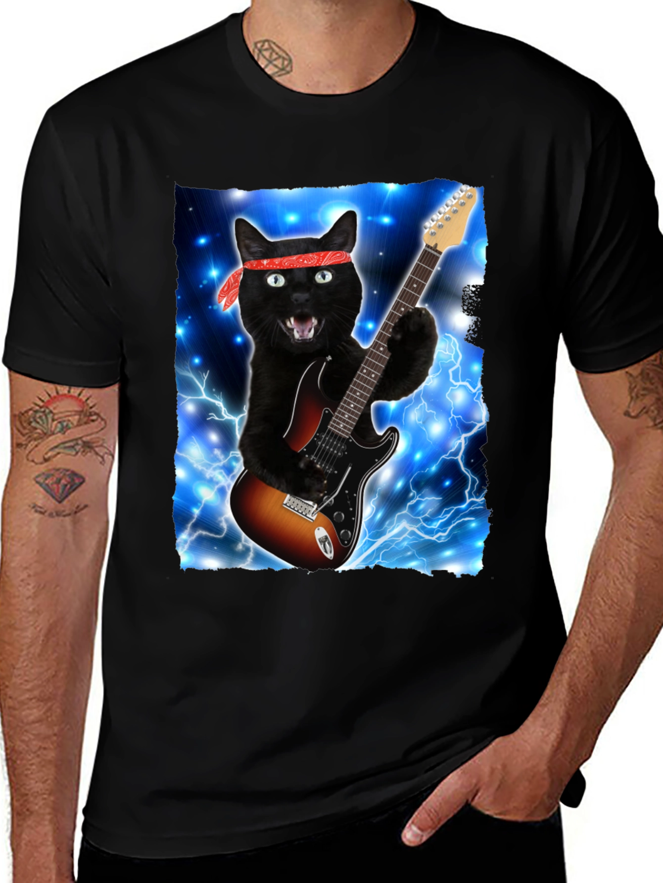 Variant 20 of Cat Guitarist T-Shirt - Rock and Roll Style