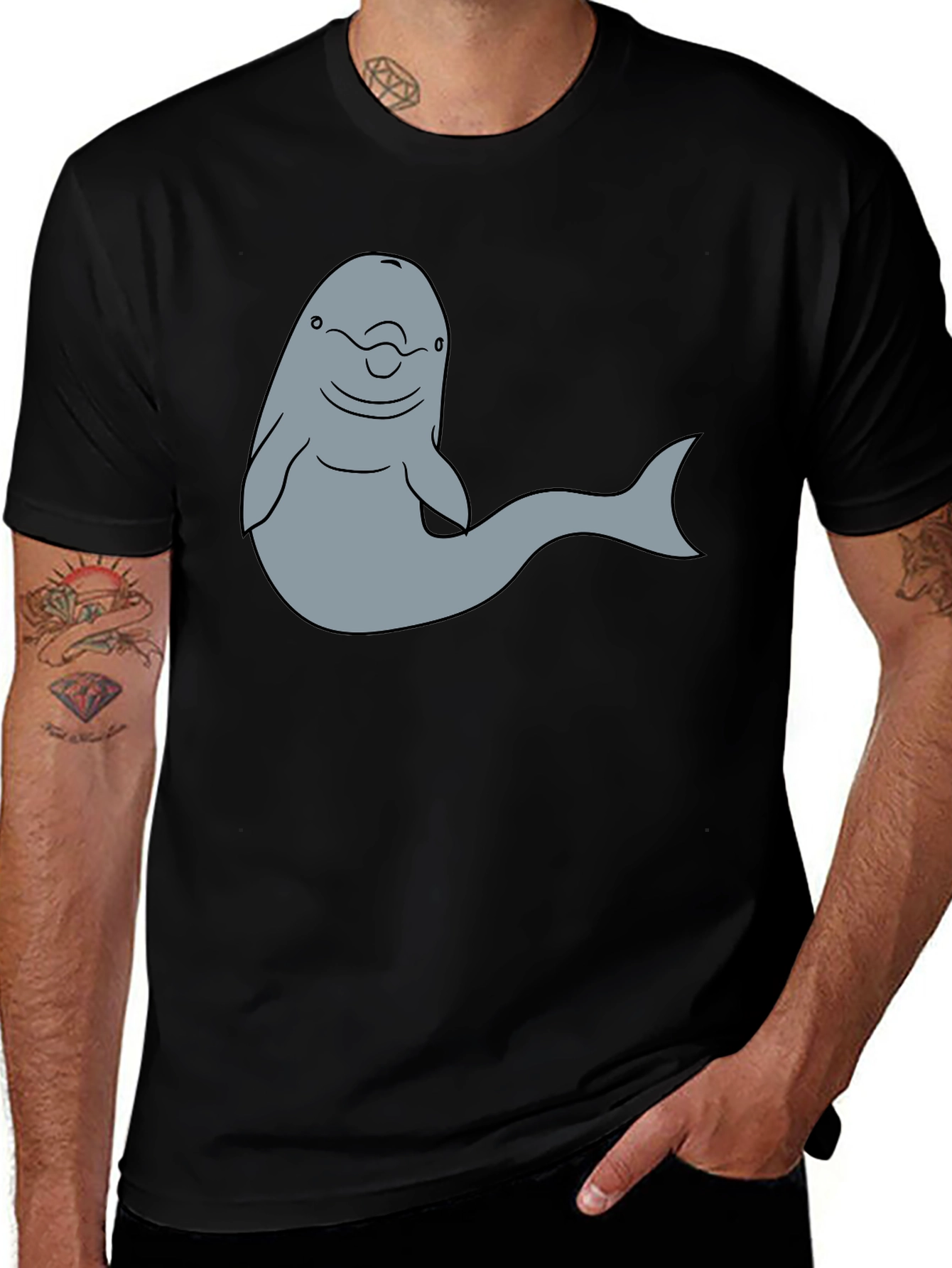 Variant 13 of Cartoon Dolphin Graphic Tee - Black T-Shirt