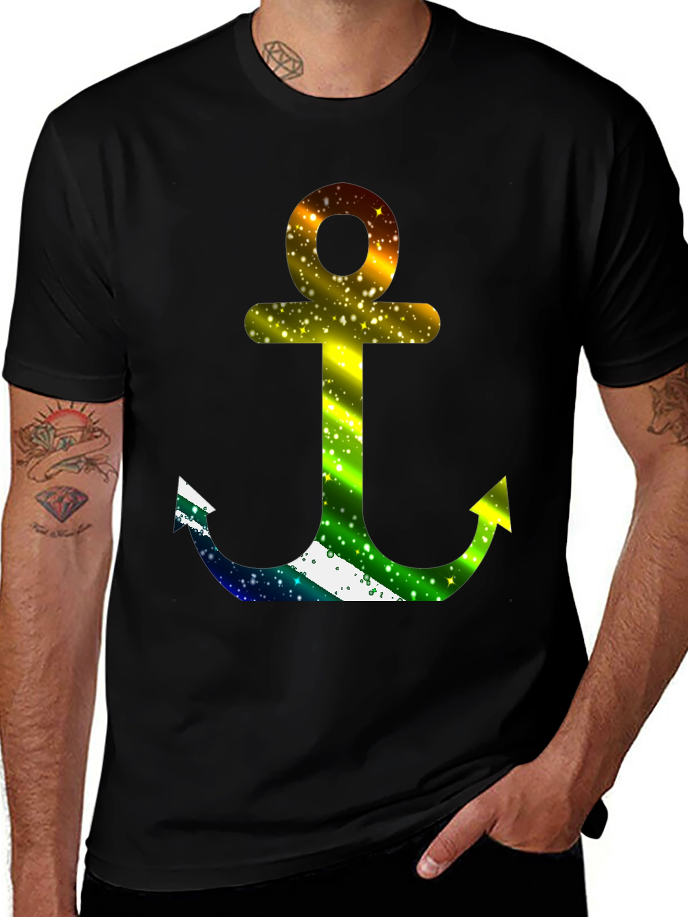Variant 25 of Men's Black T-Shirt with Colorful Anchor Graphic