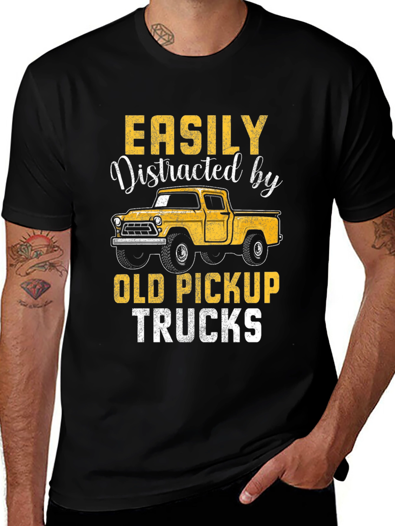 Black Easily Distracted by Old Pickup Trucks T-Shirt main image