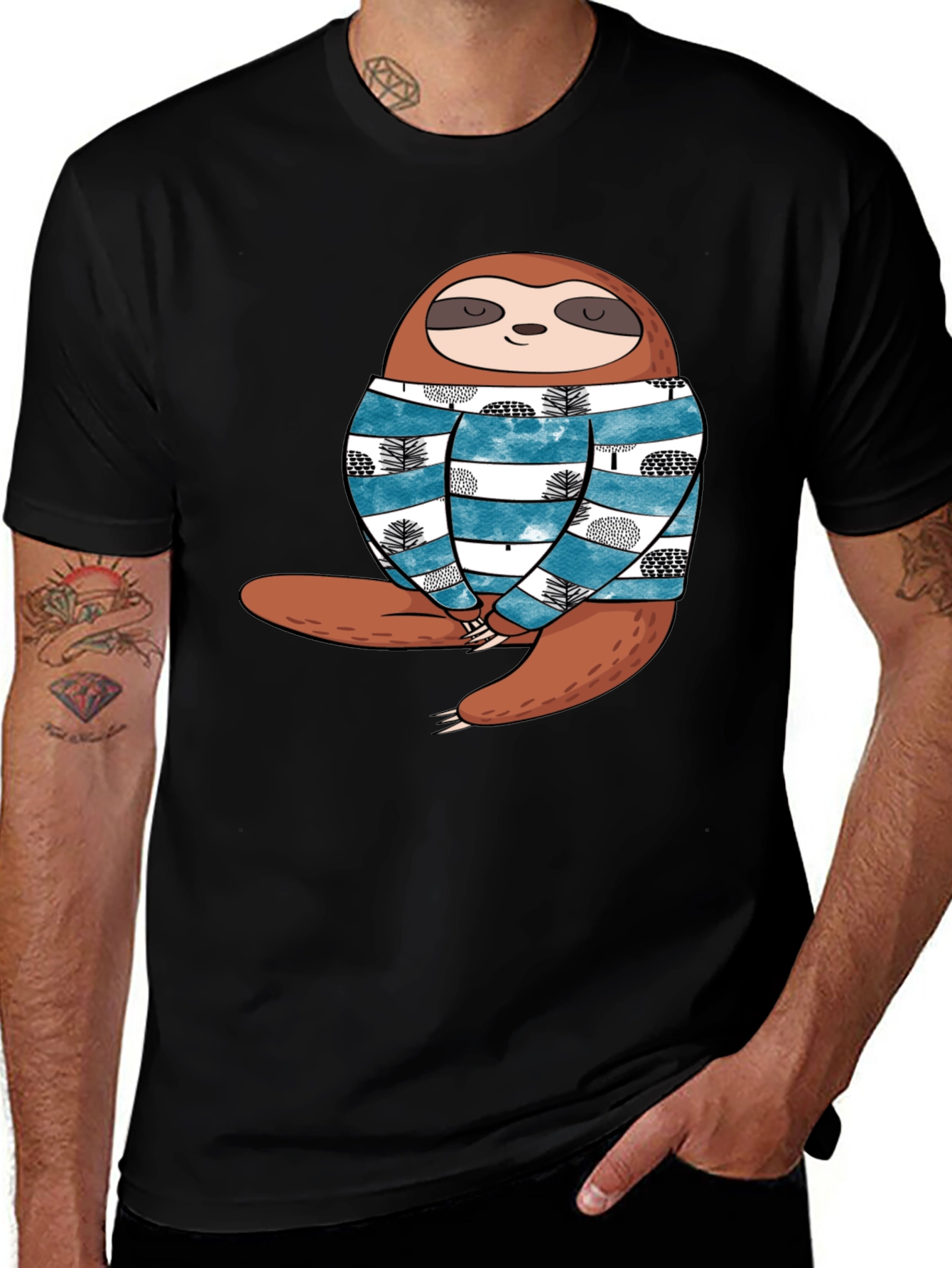 Variant 23 of Sloth in Sweater Black Graphic T-Shirt