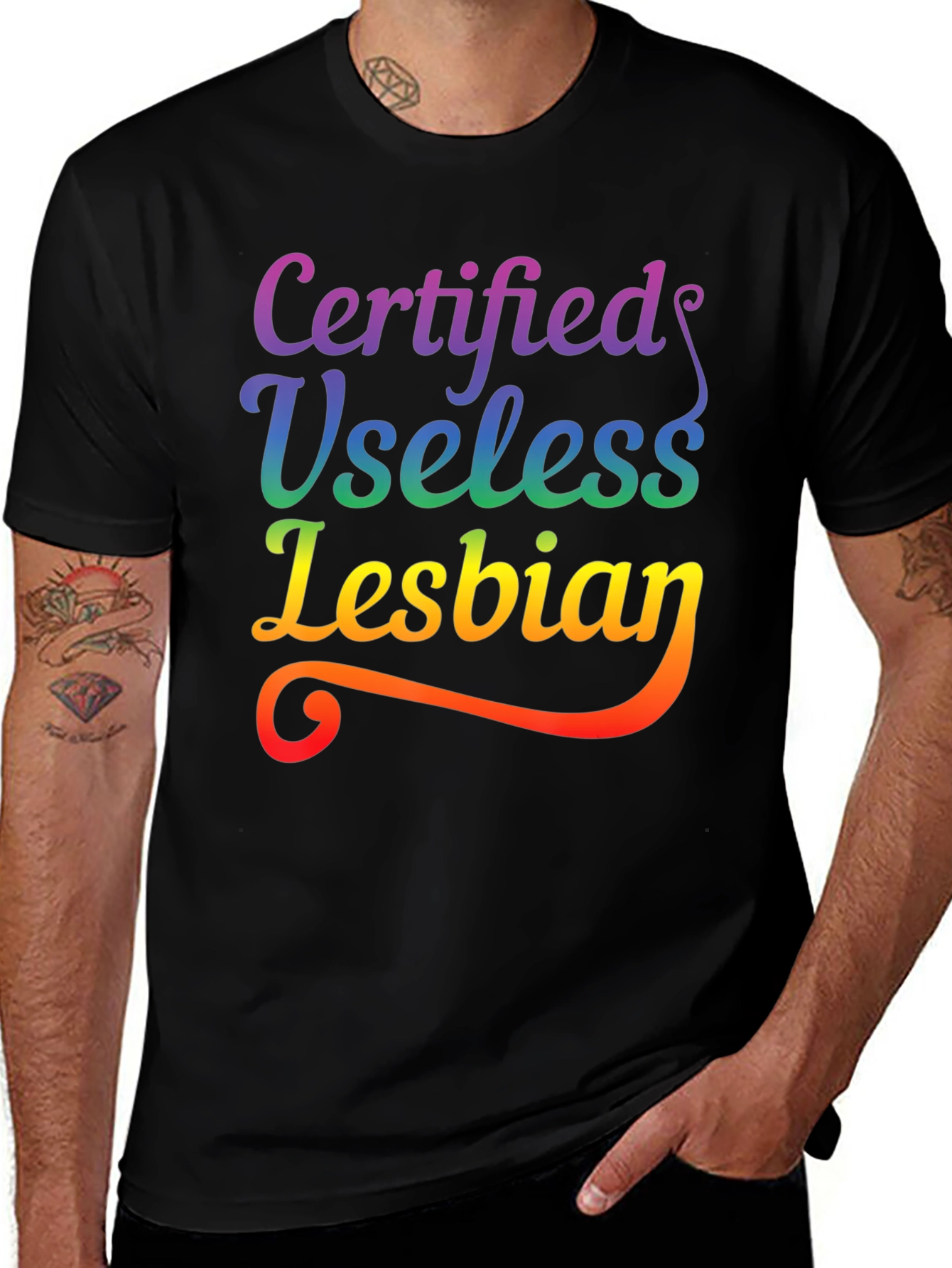 Certified Useless Lesbian Rainbow T-Shirt
