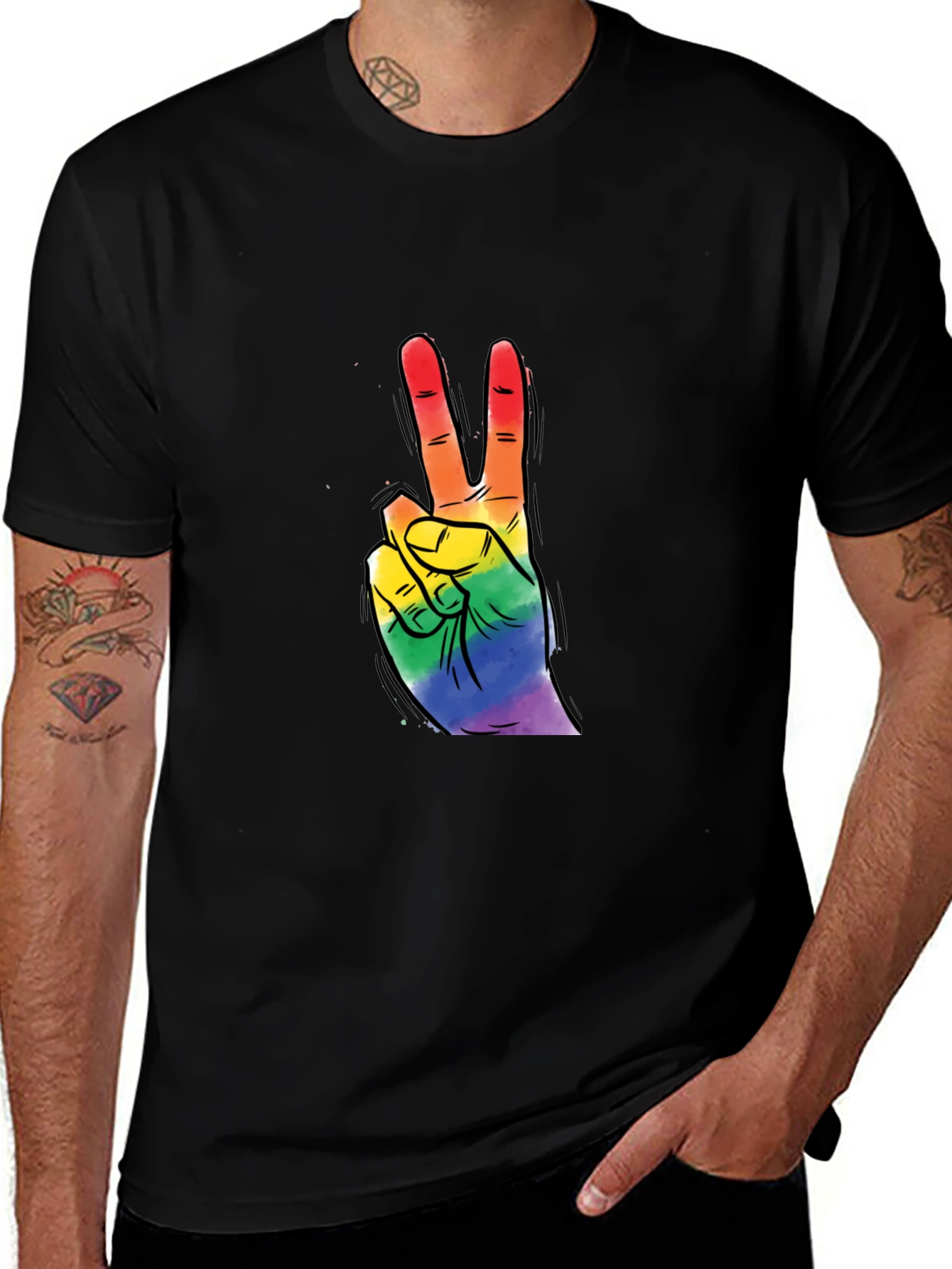 Variant 16 of Rainbow Peace Sign Graphic Tee - Black Cotton T-Shirt