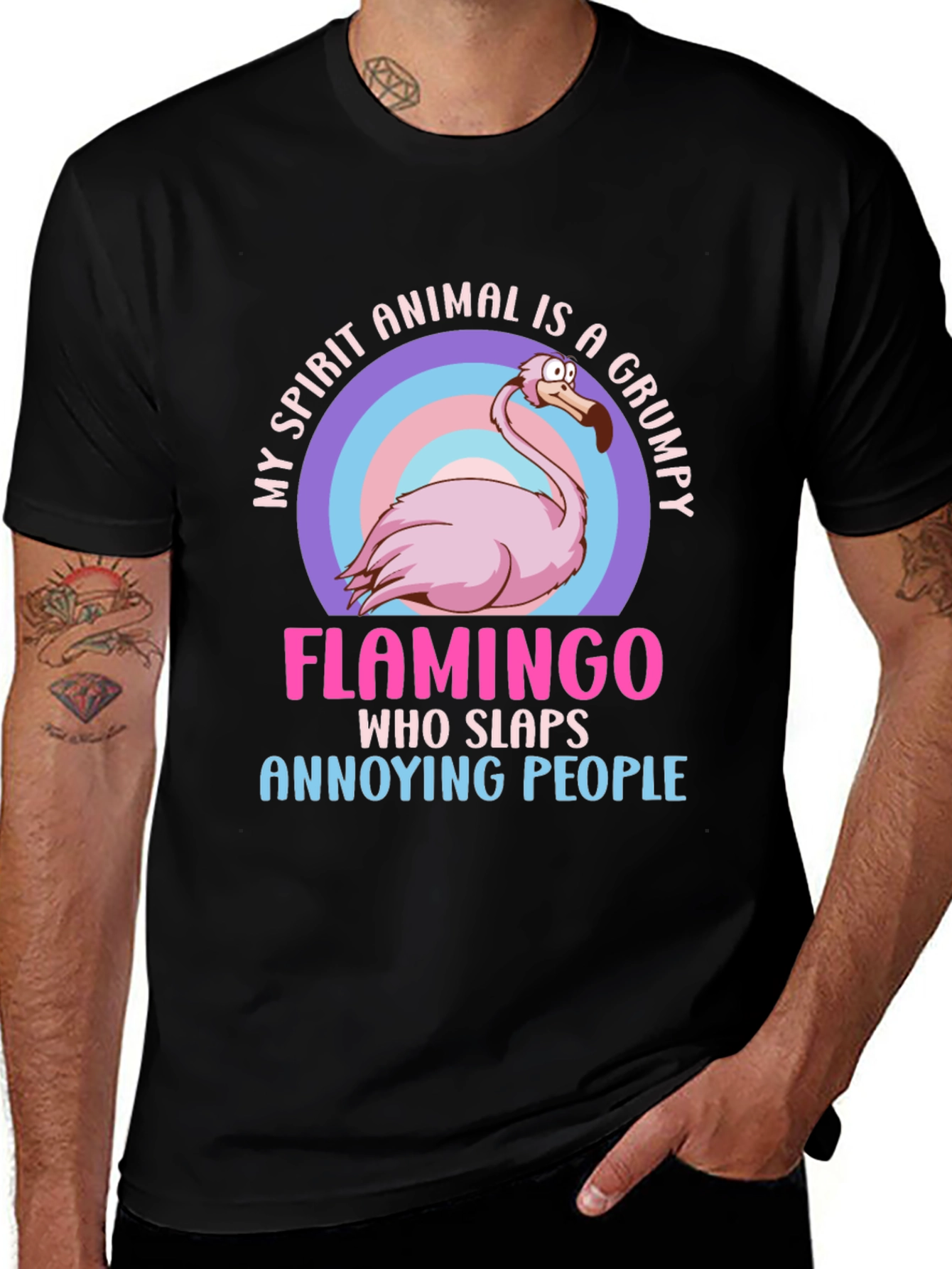 Variant 9 of Grumpy Flamingo T-Shirt - Slaps Annoying People