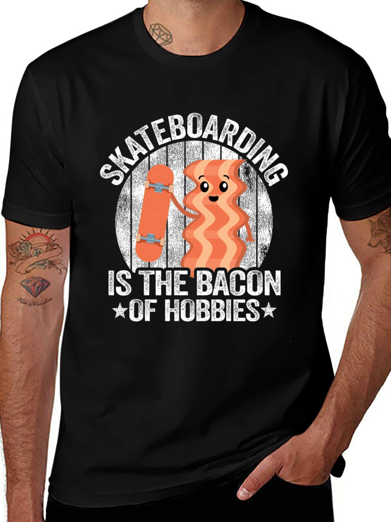 Variant 8 of Skateboarding Bacon of Hobbies Graphic Tee