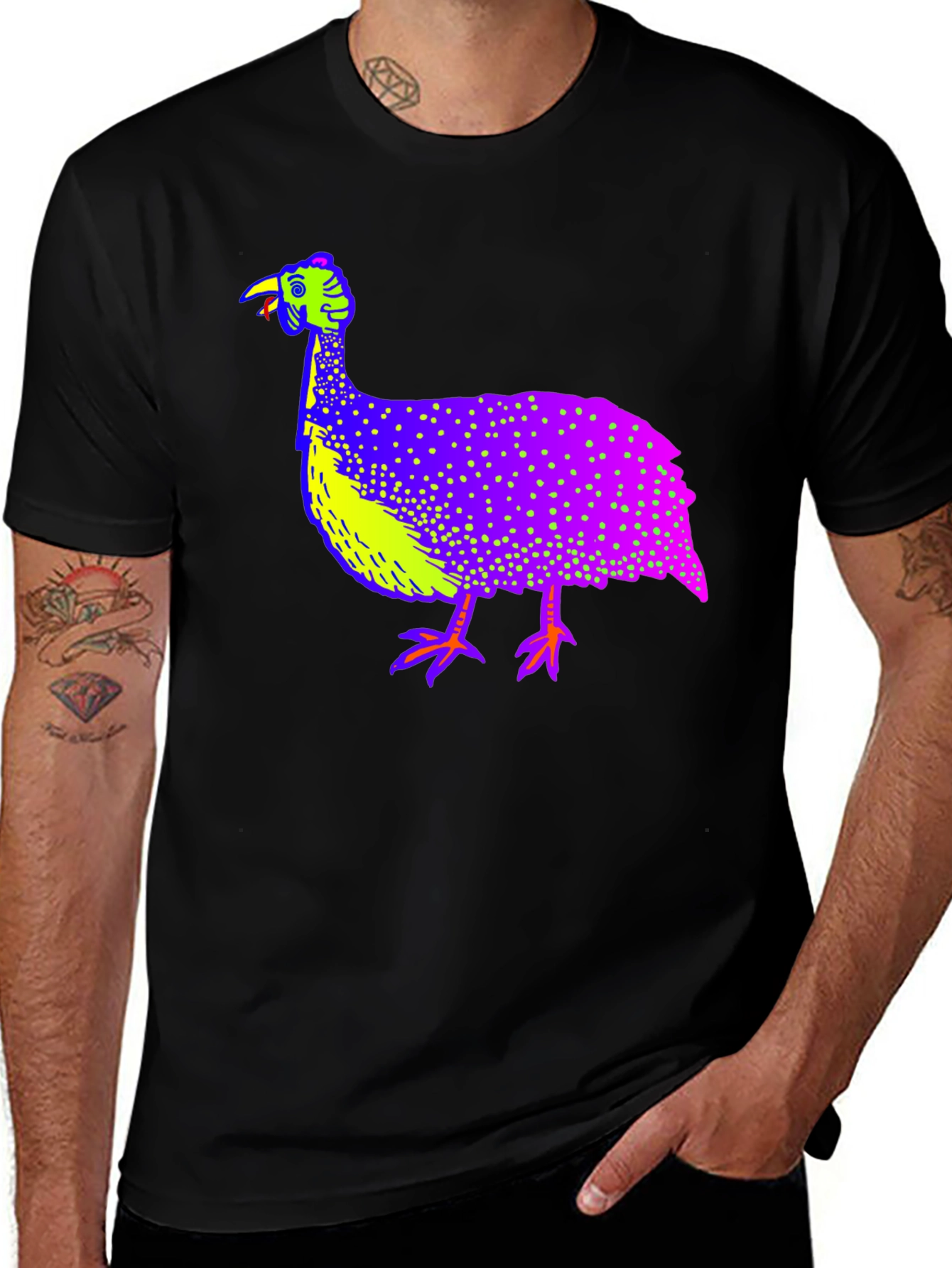Variant 4 of Vibrant Guinea Fowl Graphic Tee - Unique Bird Design
