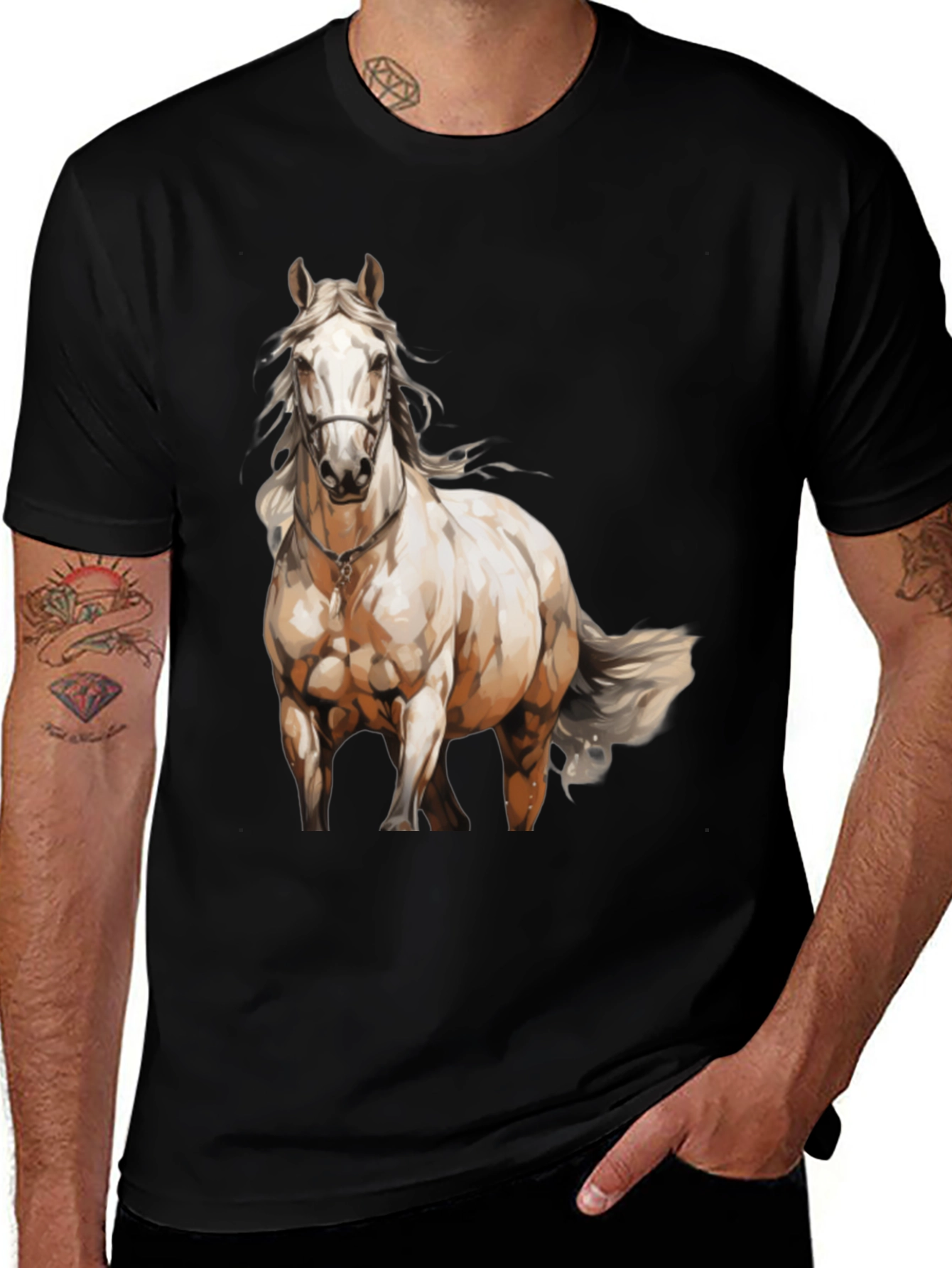 Variant 22 of Horse Graphic Tee - Black Casual Men's T-Shirt