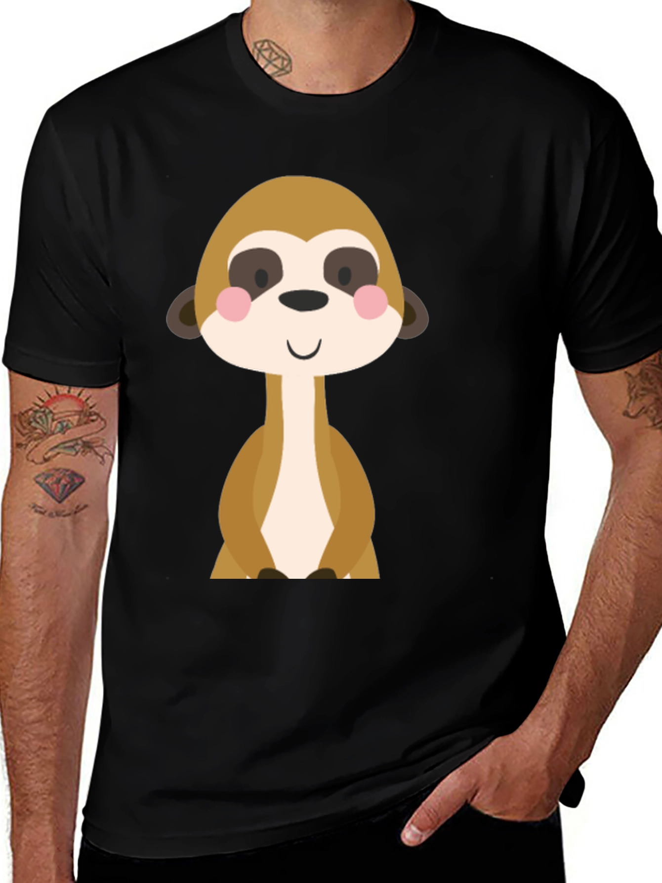 Variant 18 of Cute Meerkat Graphic T-Shirt - Black