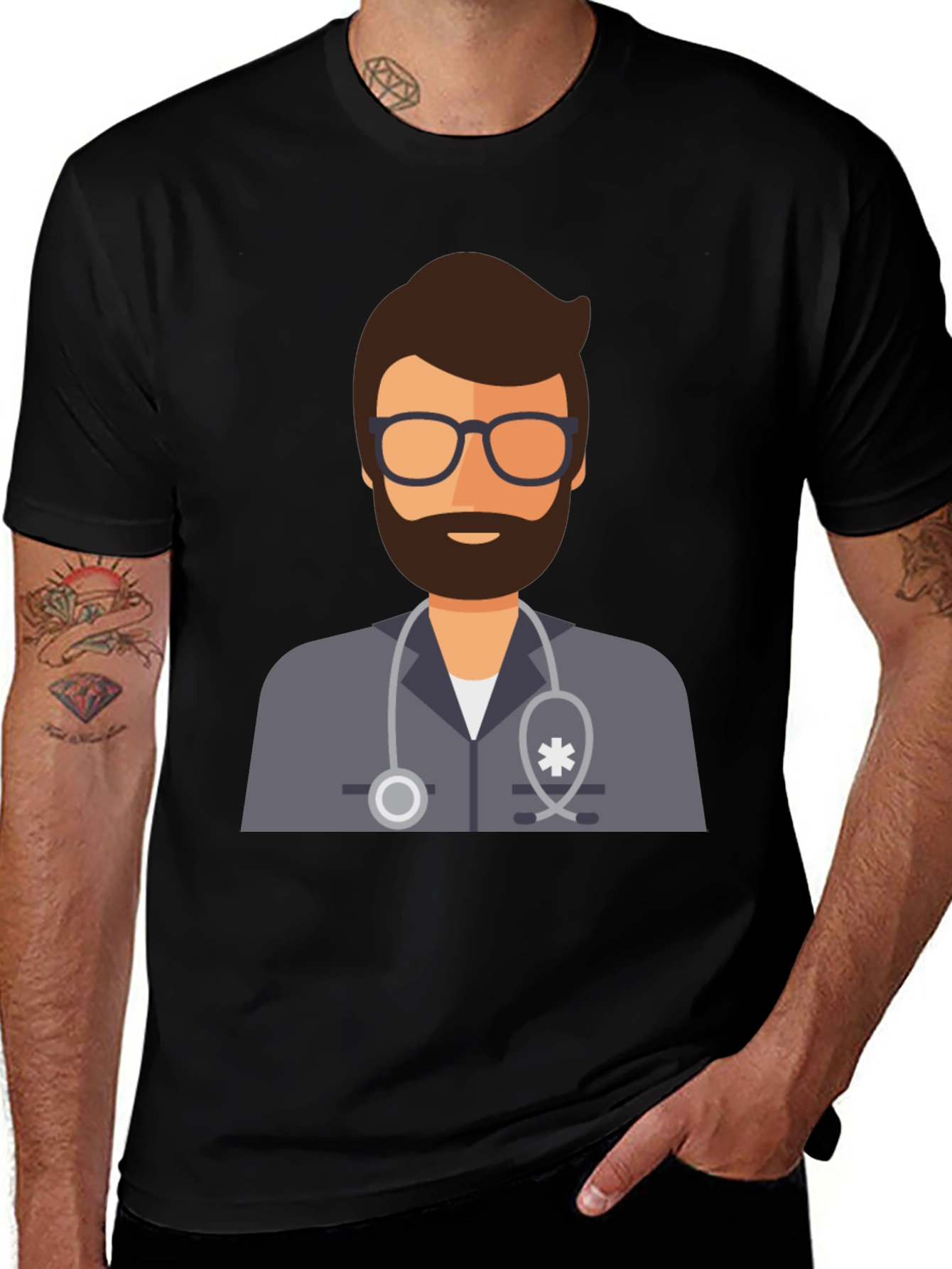 Variant 6 of Doctor Cartoon Graphic Tee - Black Casual Shirt