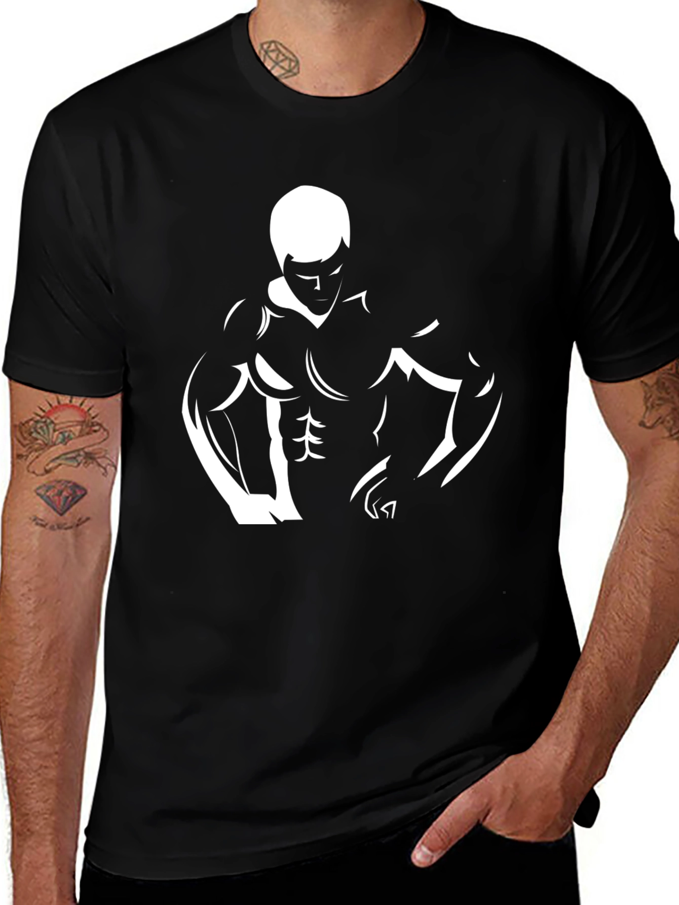 Variant 23 of Men's Black Graphic Tee - Bodybuilder Design