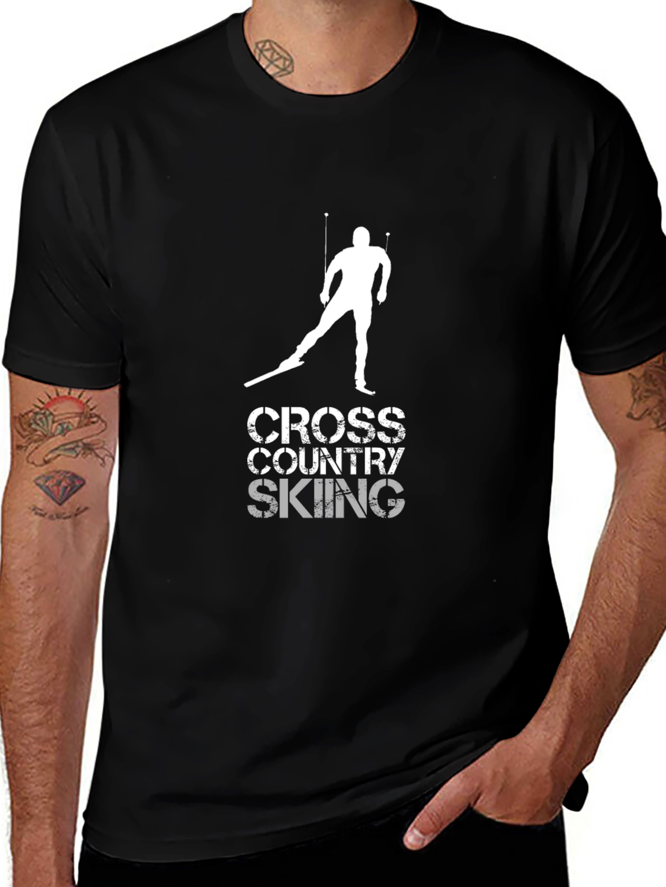 Black Cross Country Skiing Graphic T-Shirt - Sportswear Tee main image