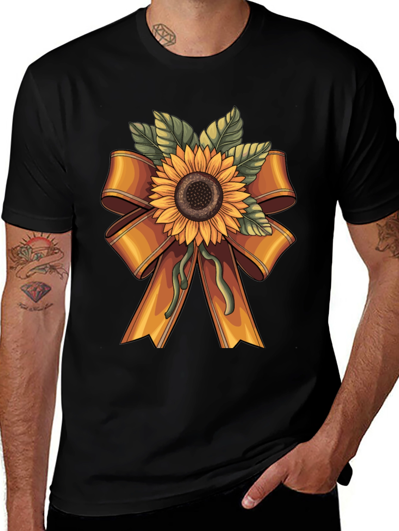 Variant 14 of Sunflower Bow T-Shirt - Rustic Autumn Style