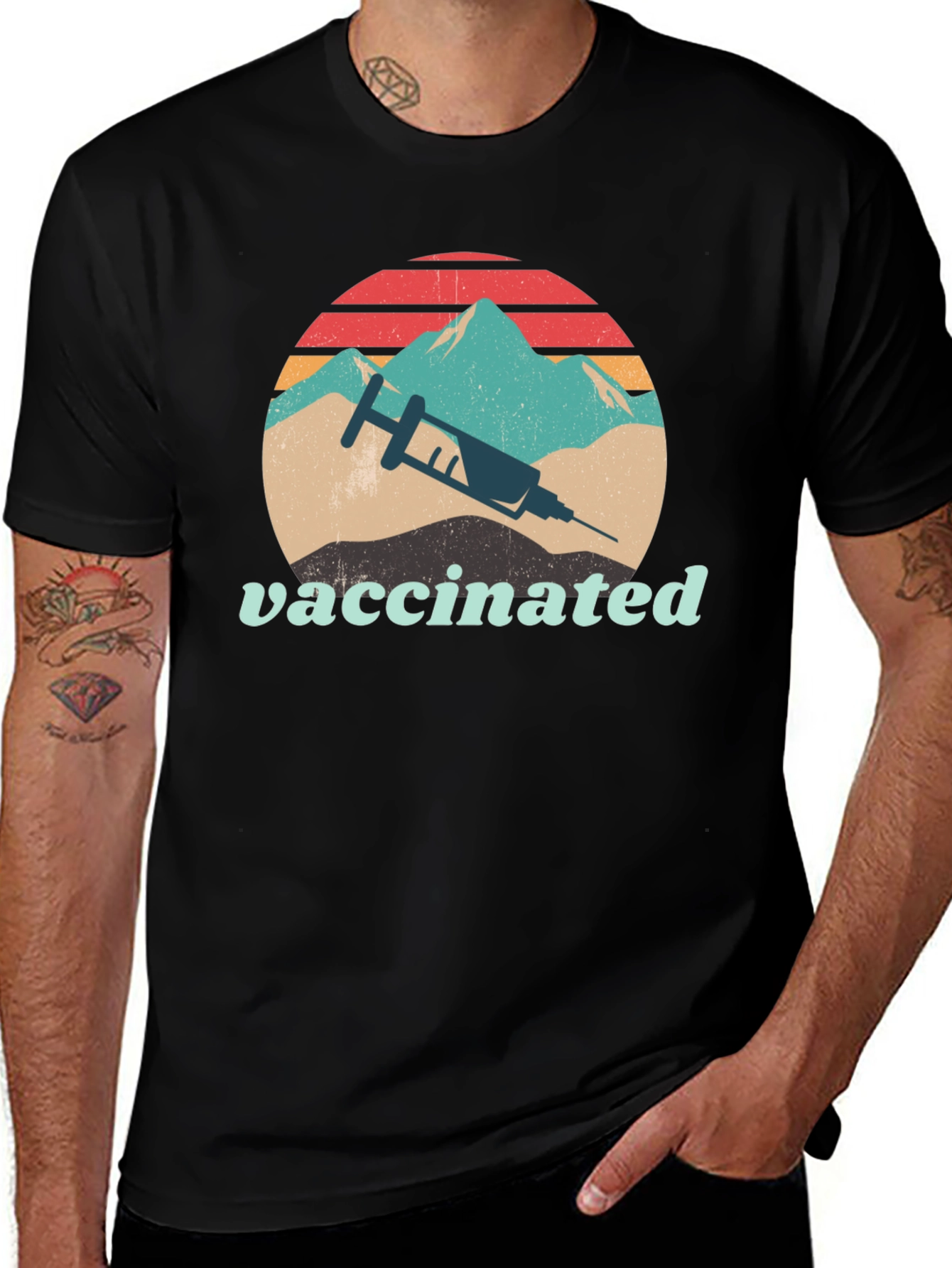 Variant 6 of Vaccinated Retro Mountain Graphic Tee