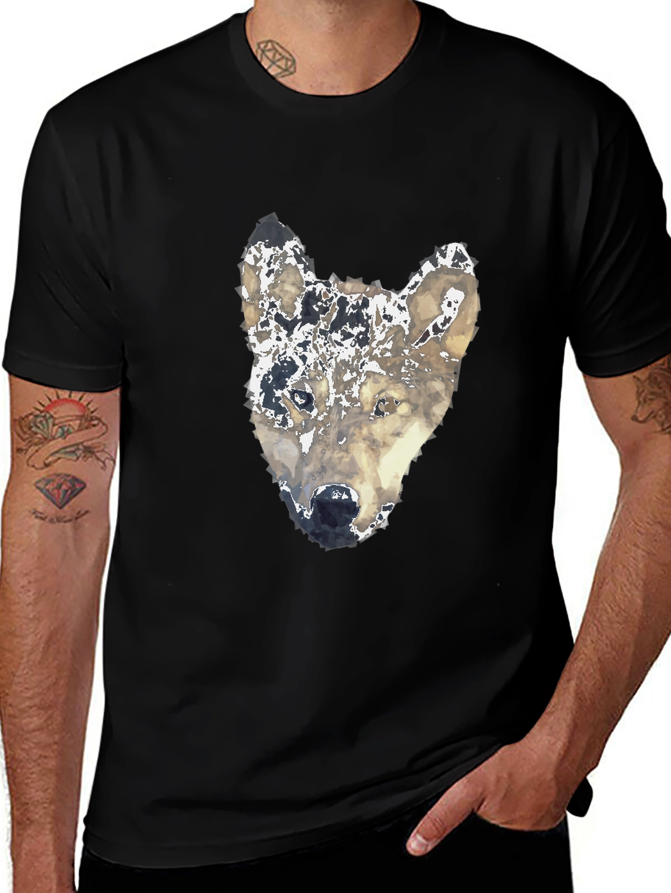 Variant 16 of Watercolor Wolf Graphic Black T-Shirt