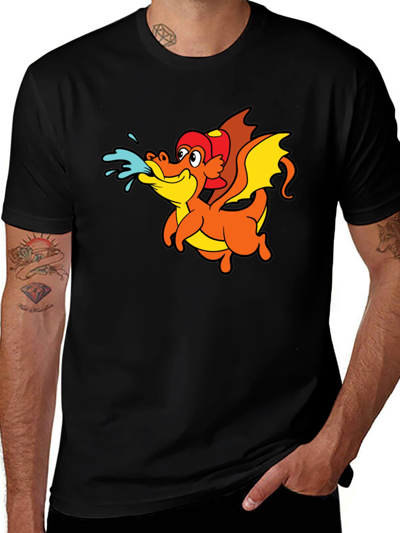 Variant 28 of Dragon Graphic T-Shirt - Fun Firefighter Style