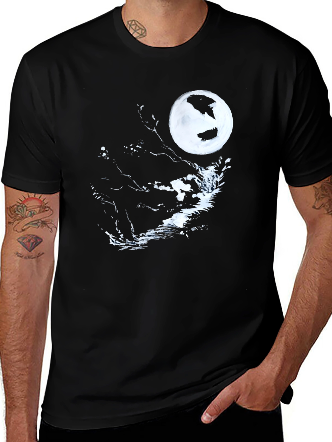 Variant 13 of Black Moonlit Graphic Tee - Stylish Men's Shirt