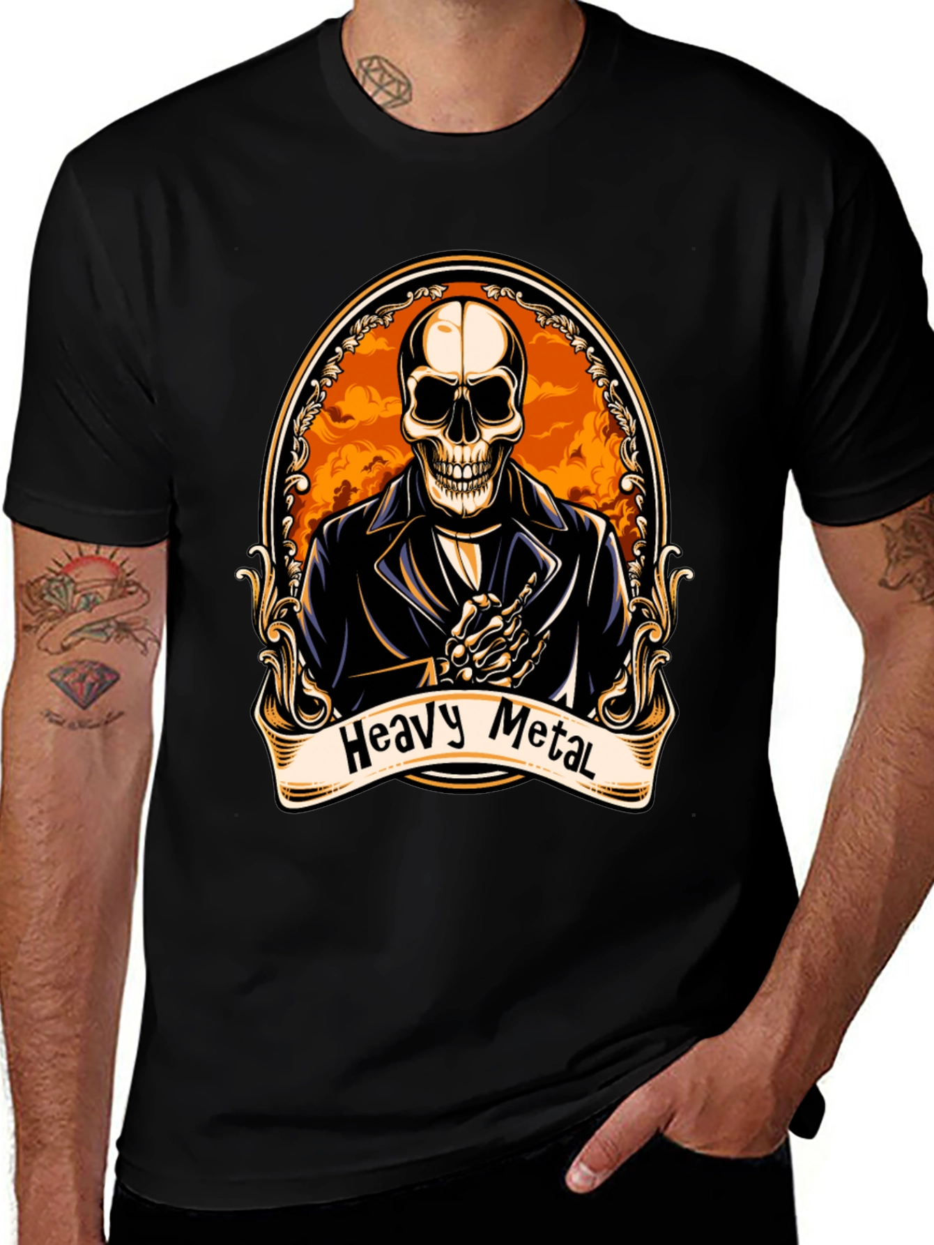 Heavy Metal Skeleton Graphic T-Shirt - Black