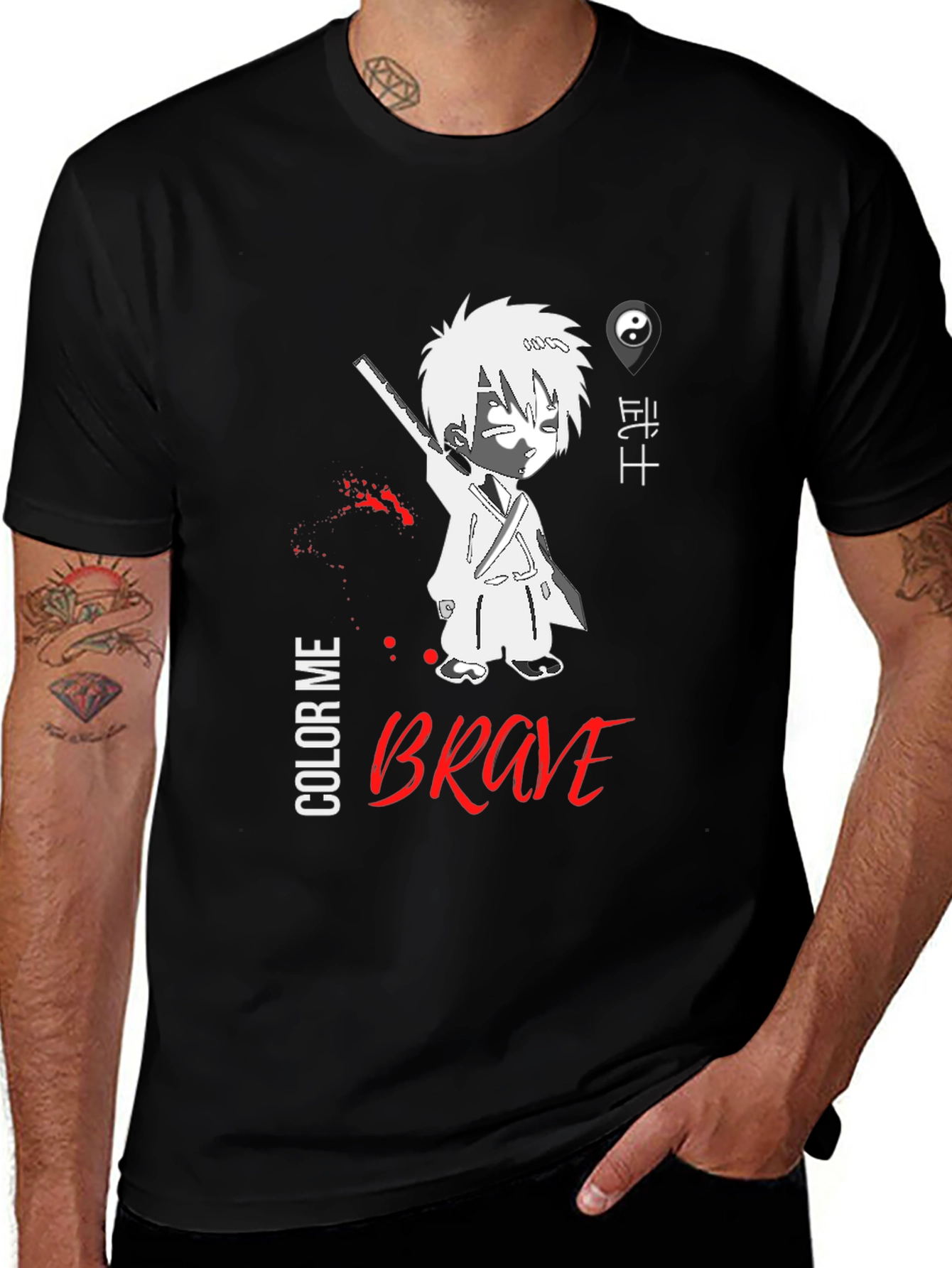 Variant 7 of Brave Anime Style Graphic T-Shirt - Black