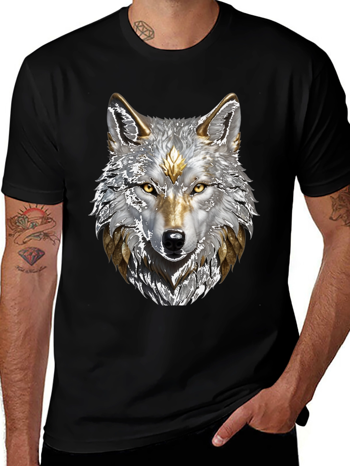 Variant 25 of Wolf Graphic Print Men's Black T-Shirt