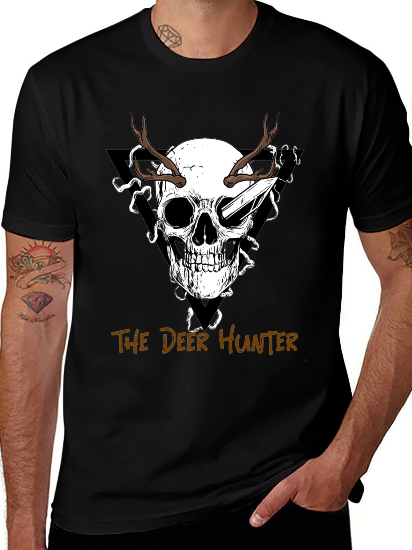 Variant 8 of The Deer Hunter Skull Graphic Tee - Black