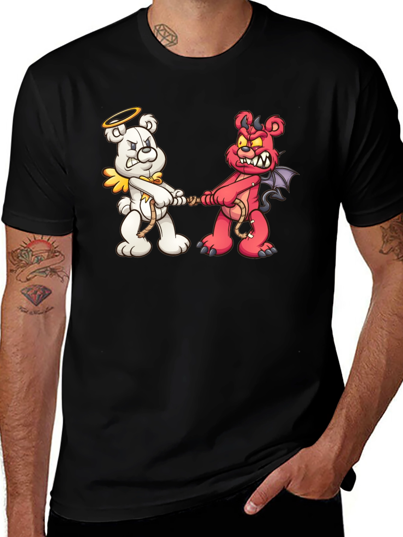 Variant 11 of Angel vs. Devil Bear Tug-of-War Graphic T-Shirt