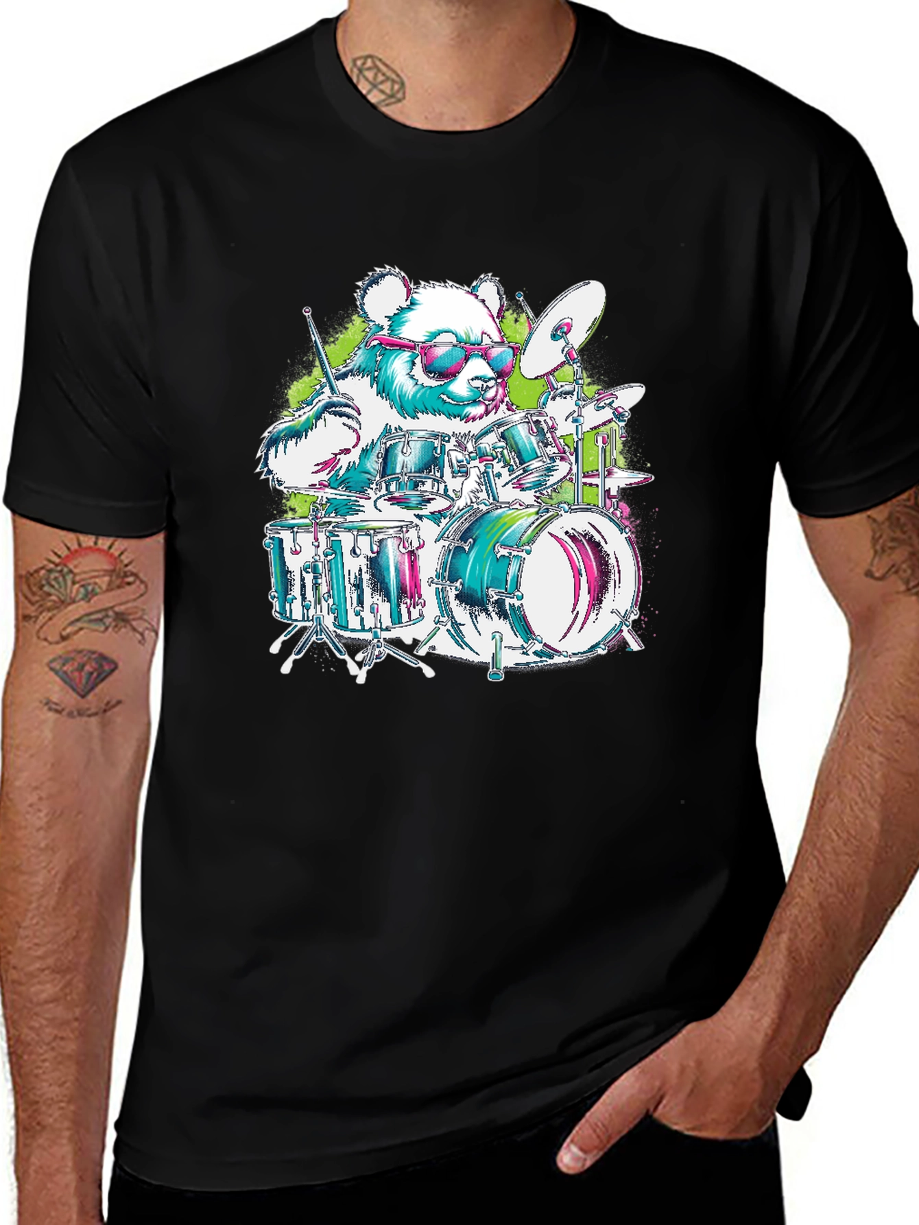 Variant 21 of Panda Drummer T-Shirt: Cool Bear Playing Drums