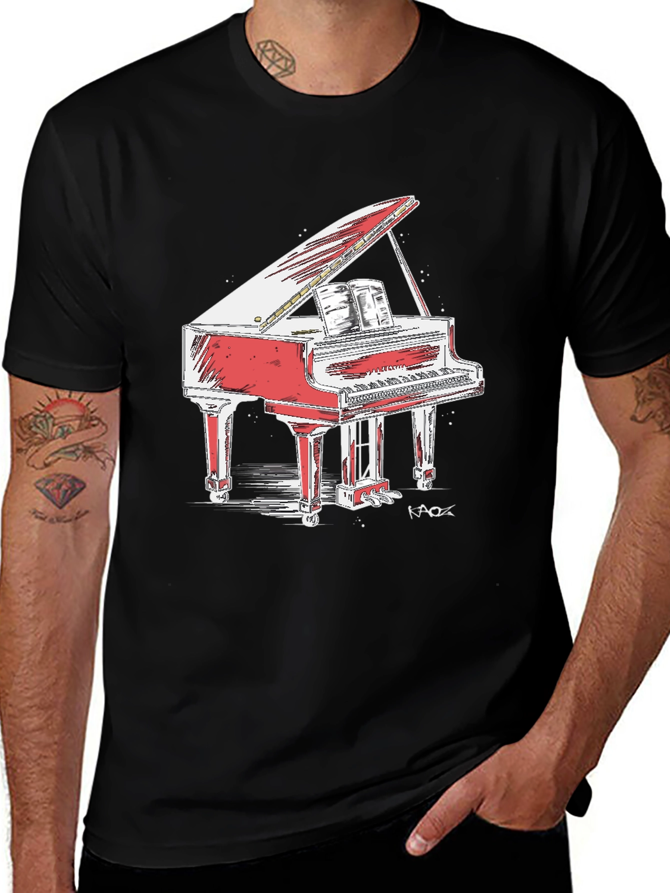 Red Grand Piano Graphic Tee - Stylish Music Lover Shirt