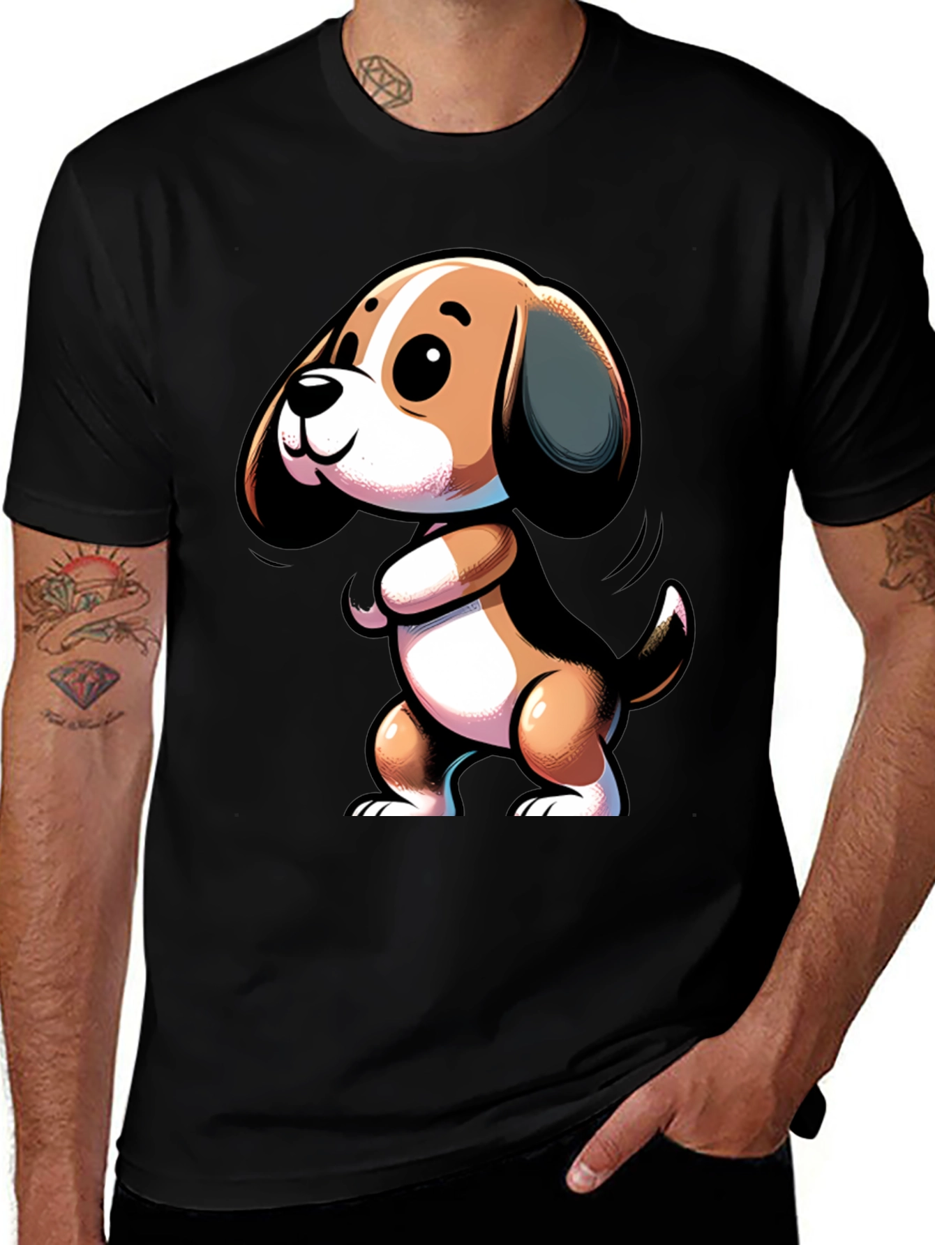 Variant 29 of Cute Cartoon Beagle Dog Black T-Shirt