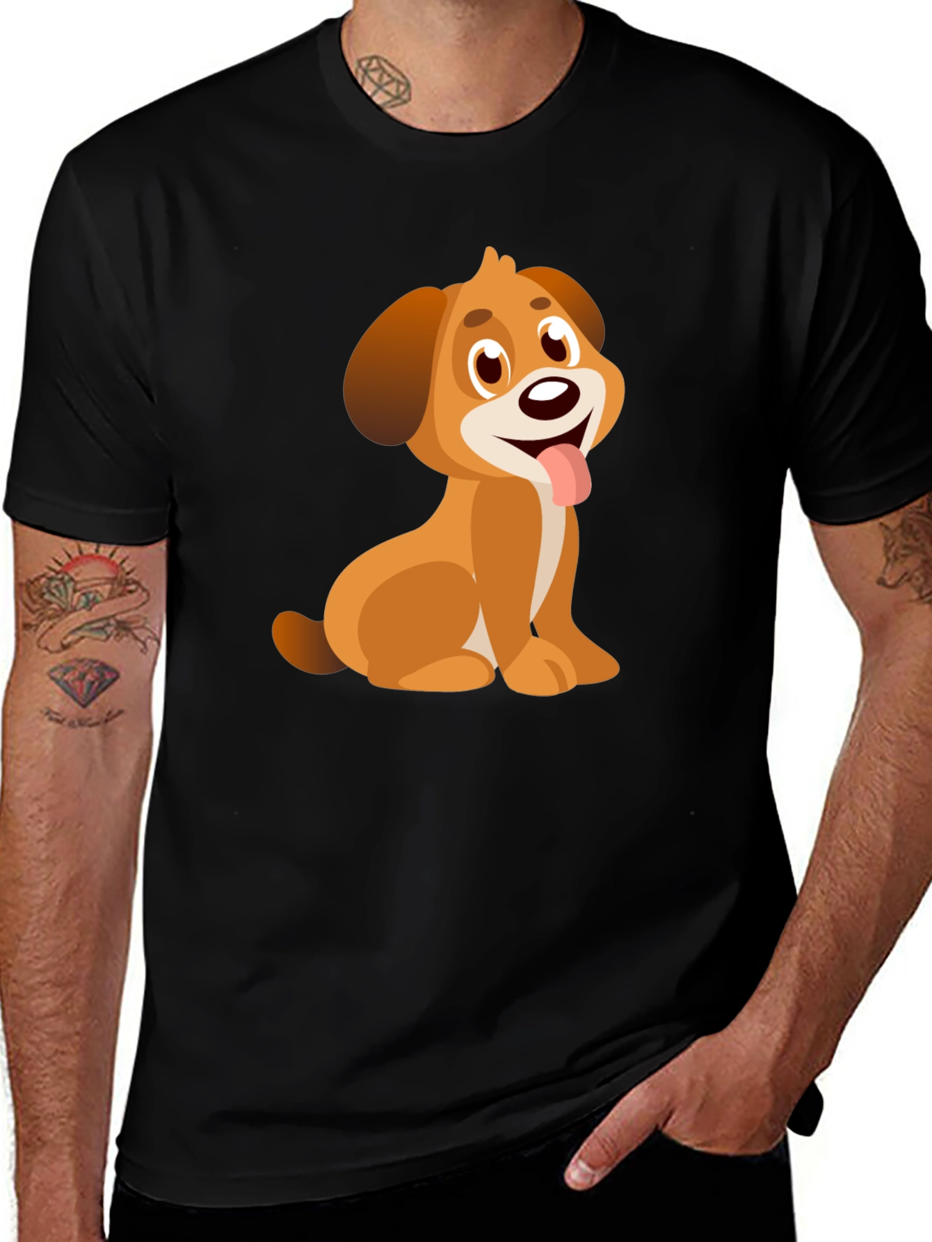 Variant 22 of Cute Puppy Graphic Print Black T-Shirt