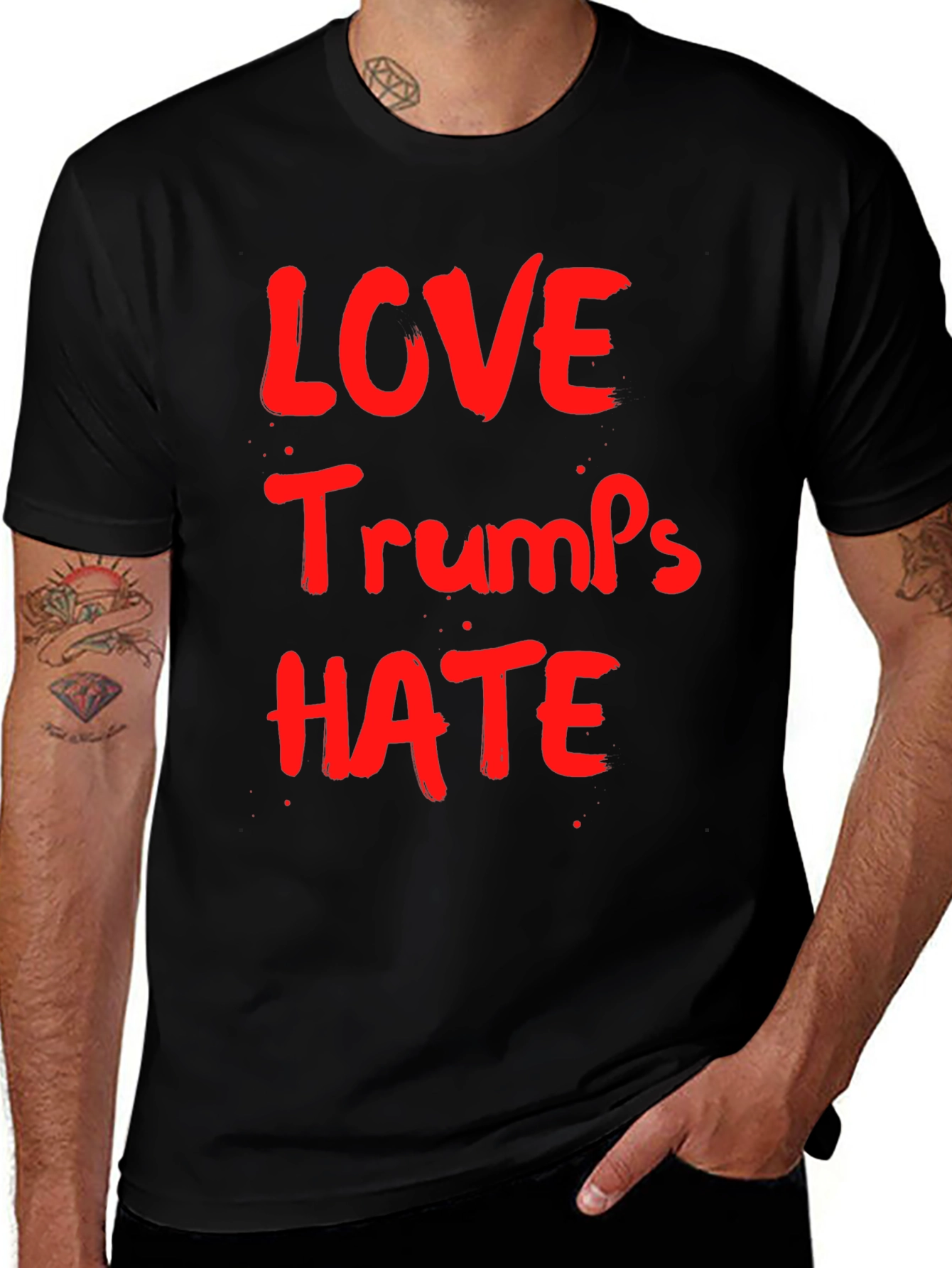 Variant 25 of Love Trumps Hate Graphic Tee - Black Cotton Casual Shirt