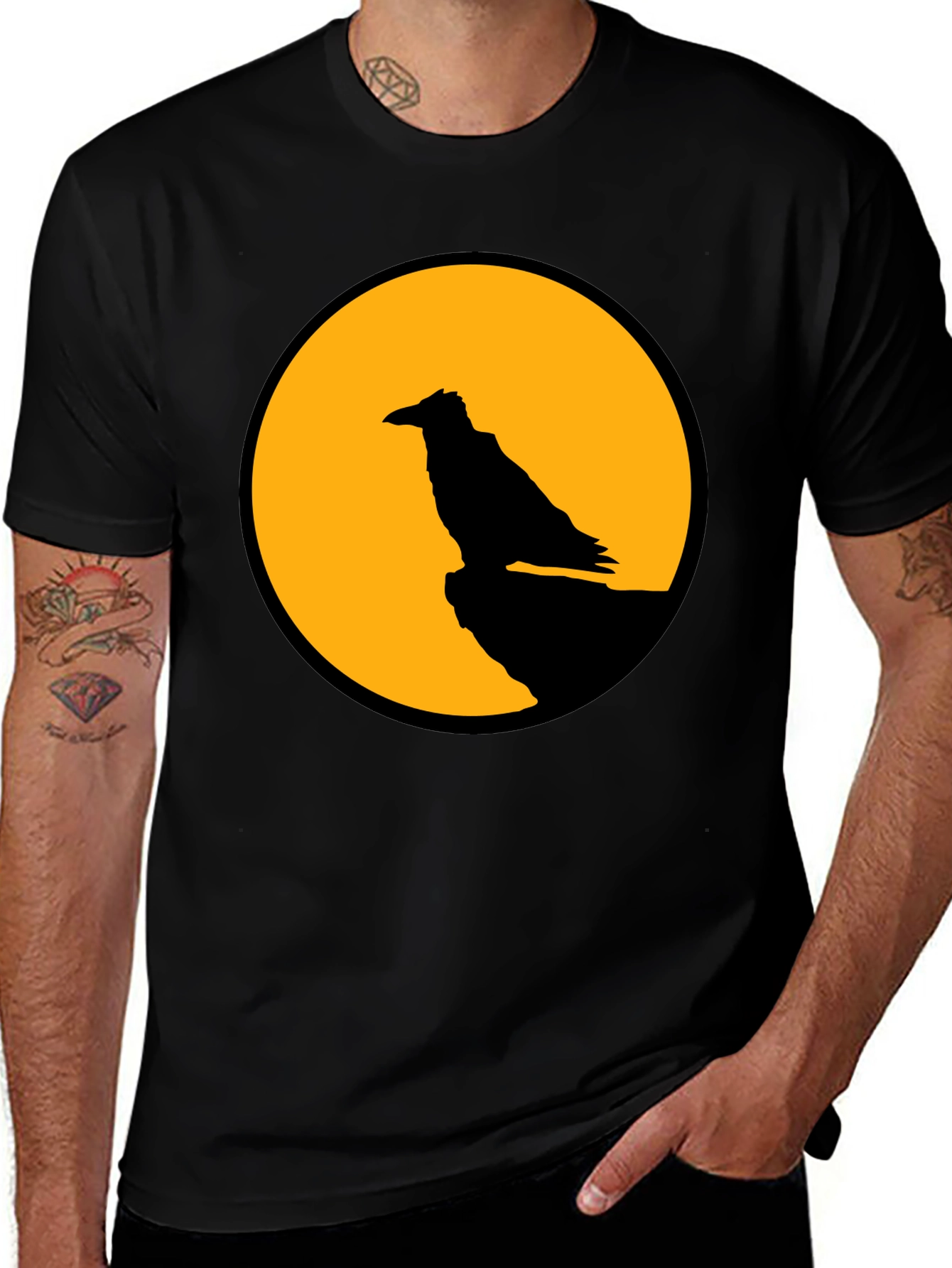 Variant 25 of Raven Moon Graphic Tee - Black Cotton T-Shirt