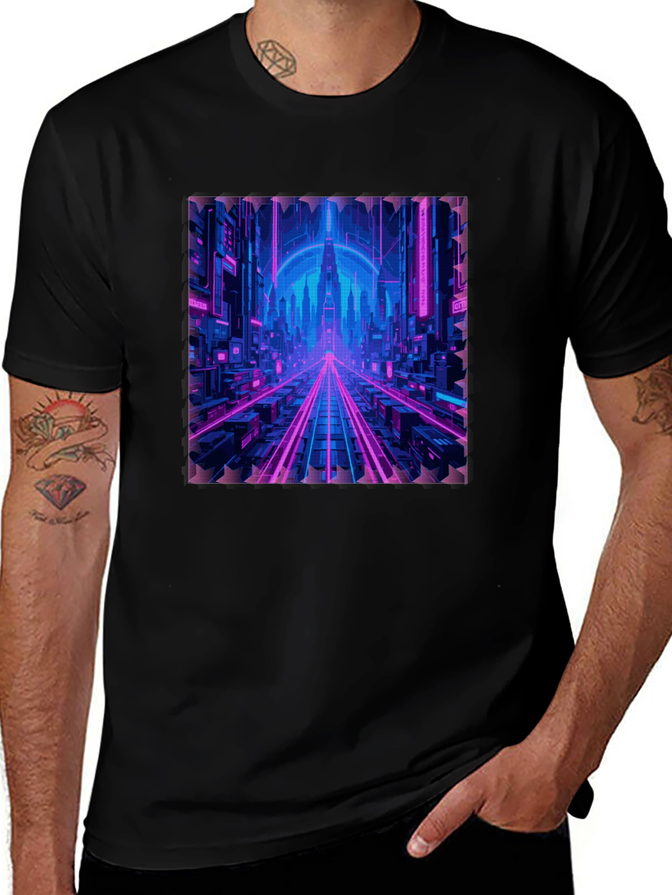 Variant 25 of Cyberpunk Cityscape Graphic T-Shirt - Neon Nights Edition