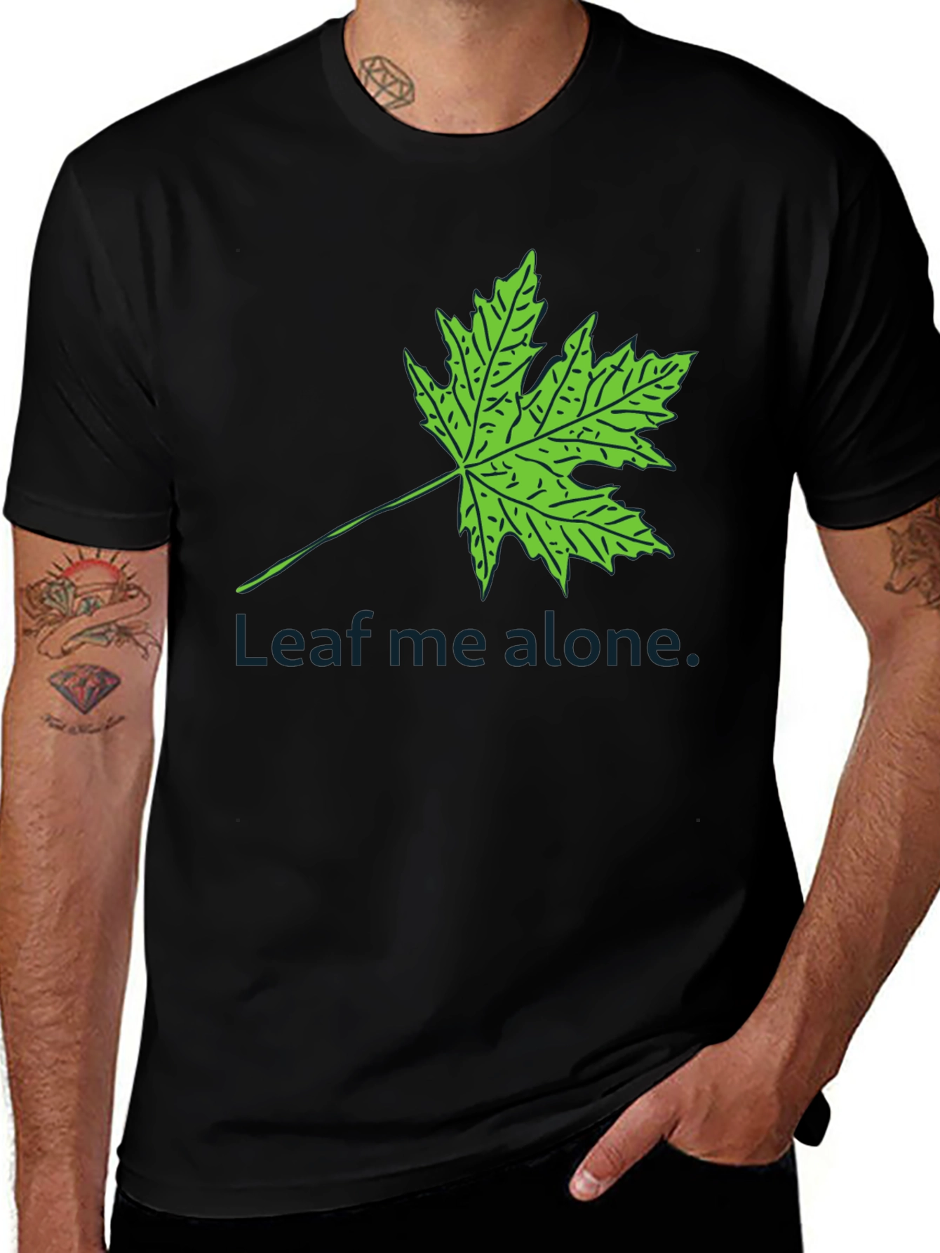 Leaf Me Alone Black T-Shirt - Humorous Graphic Tee
