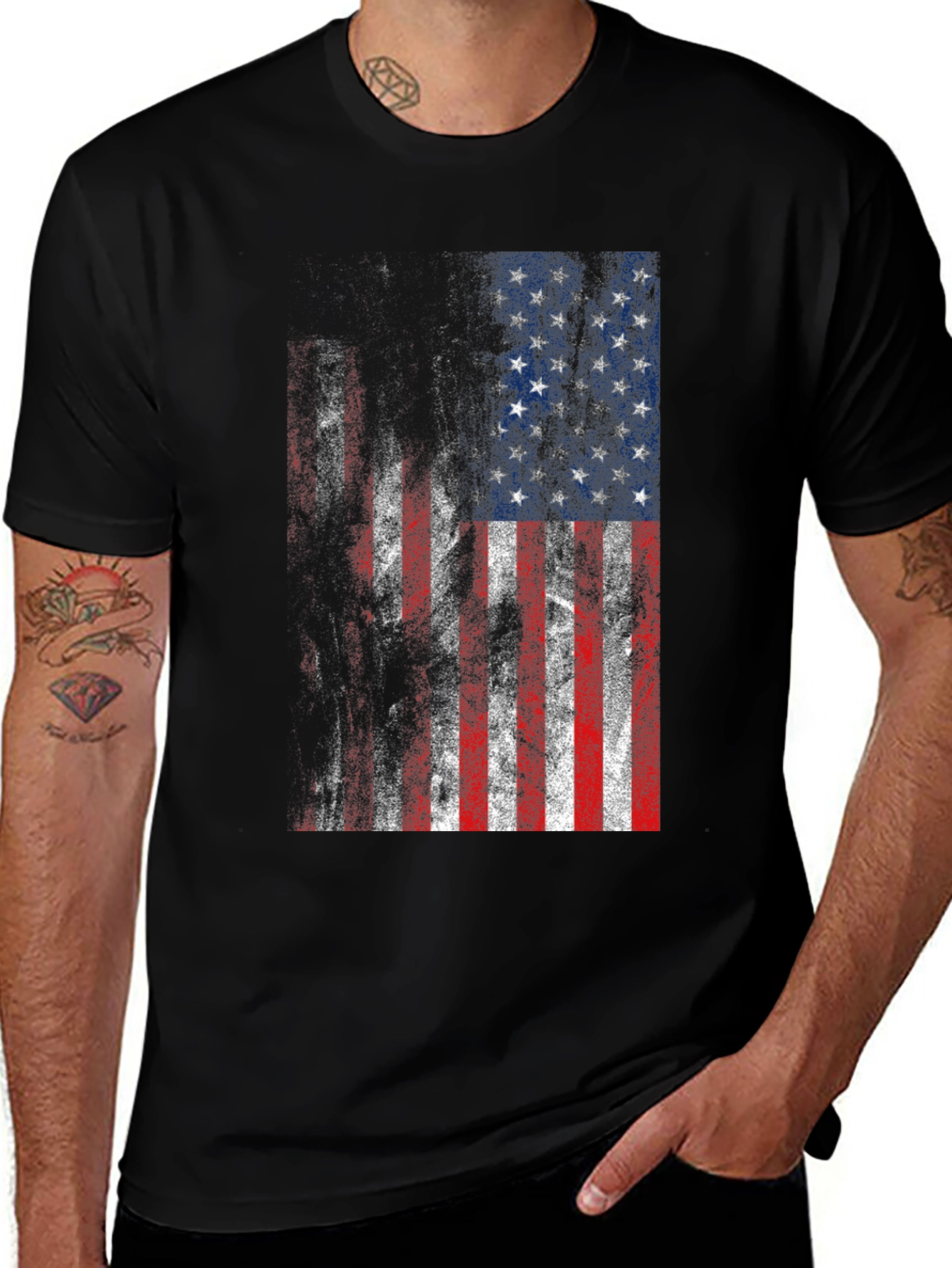 Variant 20 of USA Flag Graphic Black T-Shirt