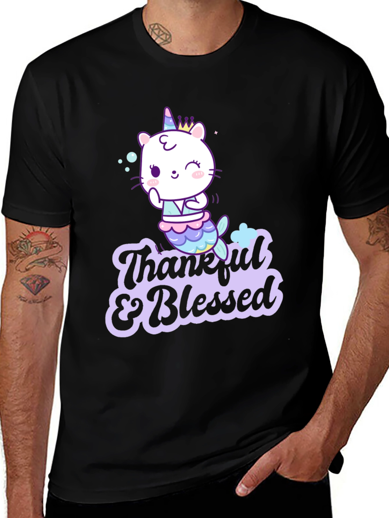 Variant 6 of Thankful & Blessed Cat Mermaid T-Shirt