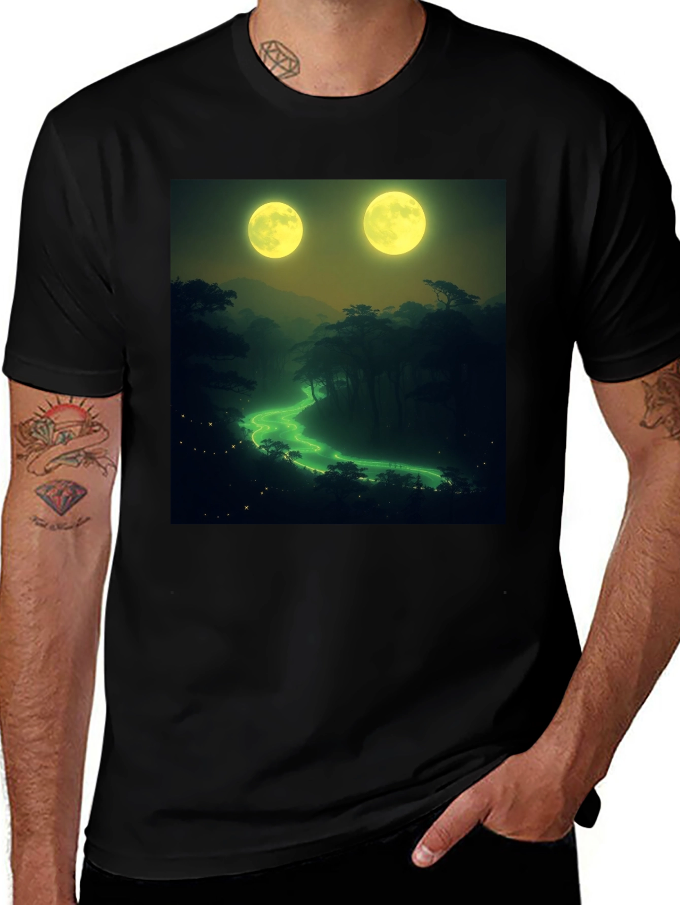 Variant 21 of Two Moons River T-Shirt - Nature Graphic Tee