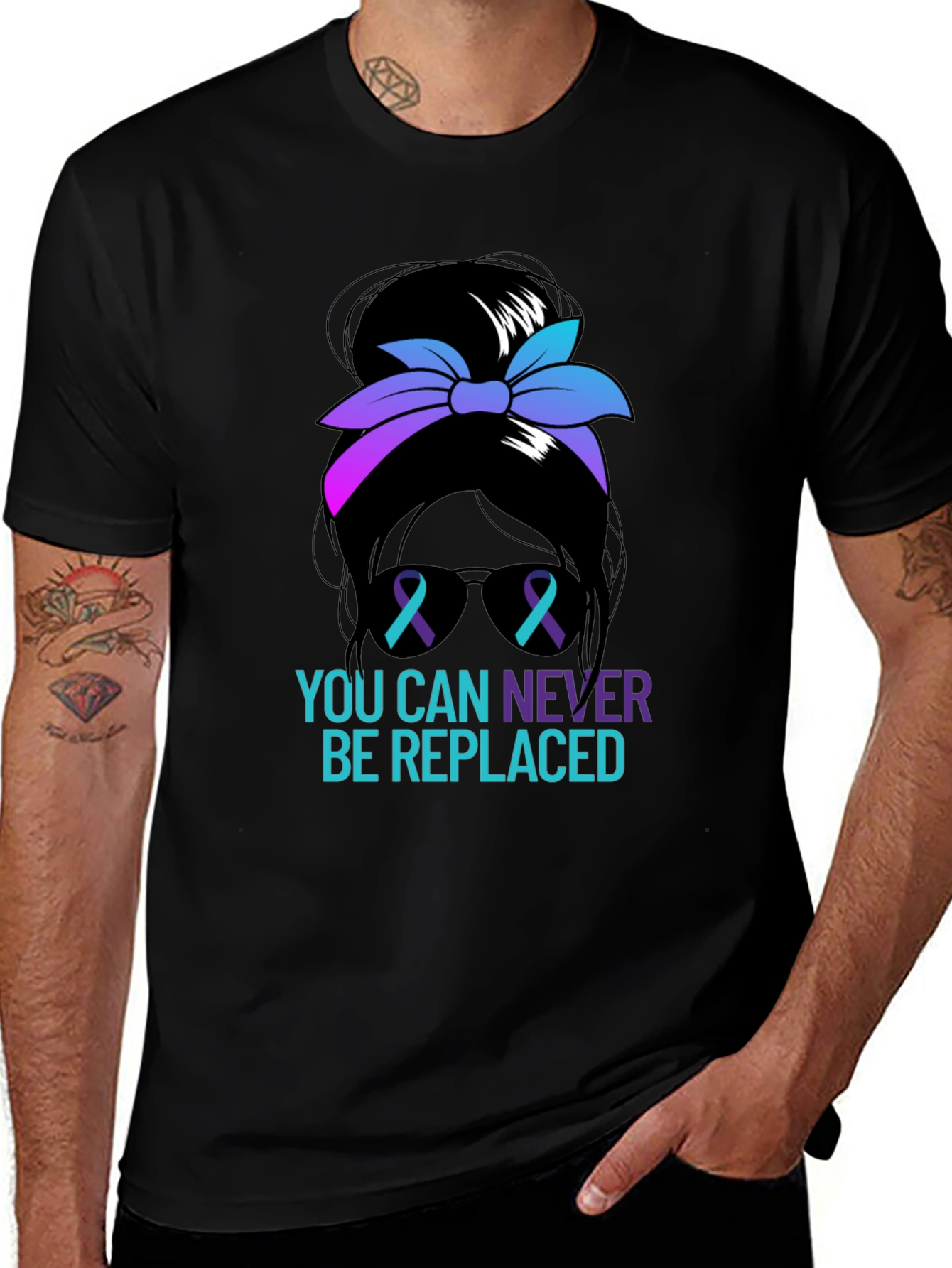 Variant 25 of You Can Never Be Replaced Messy Bun Graphic Tee