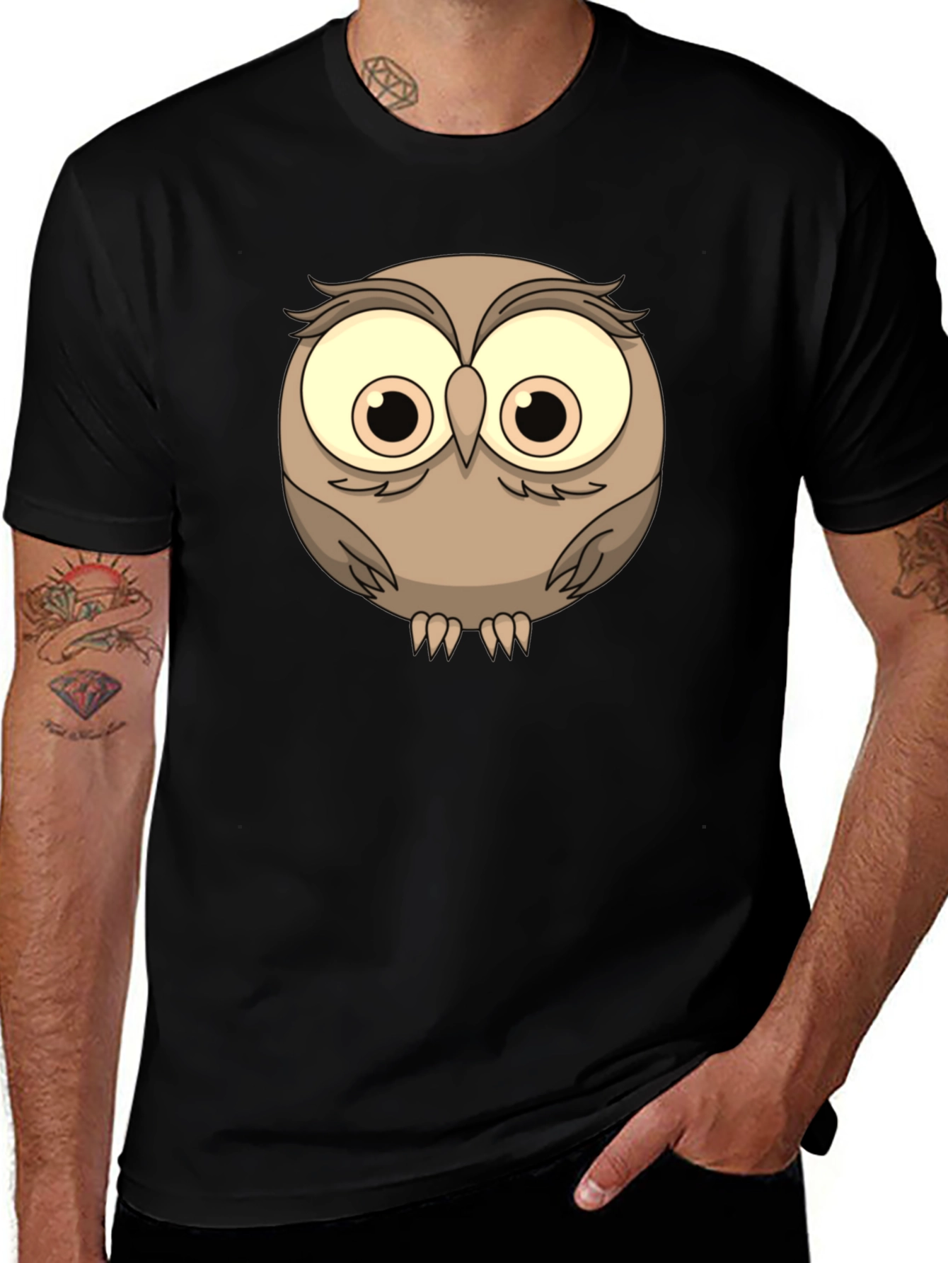 Black Cute Owl Graphic Tee - Men's Black T-Shirt main image