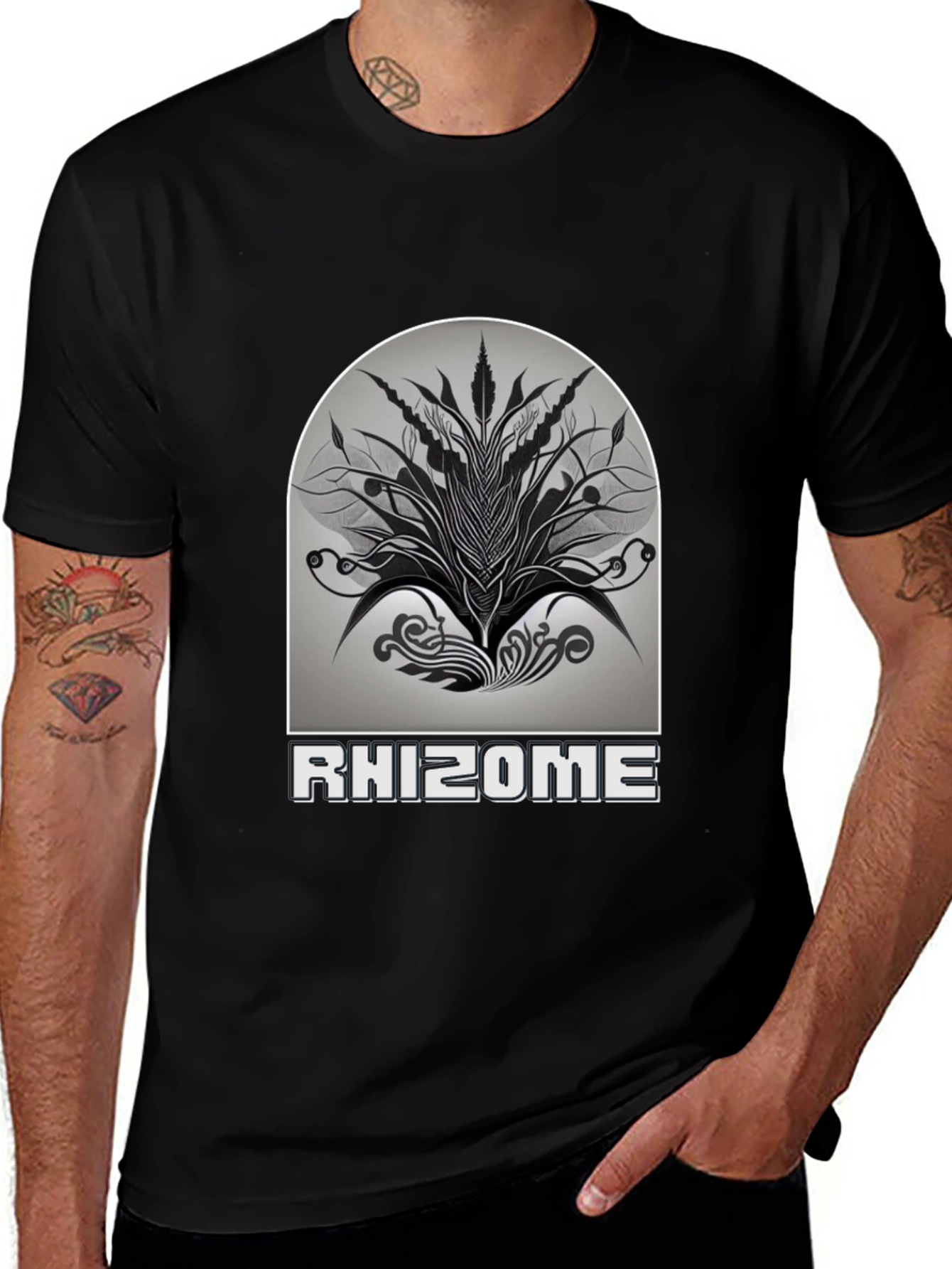 Variant 10 of Rhizome Graphic Print T-Shirt - Stylish Black Tee