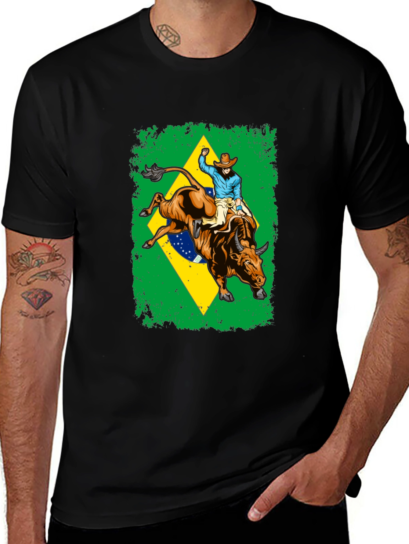 Variant 25 of Brazil Rodeo Bull Rider Graphic Tee - Black