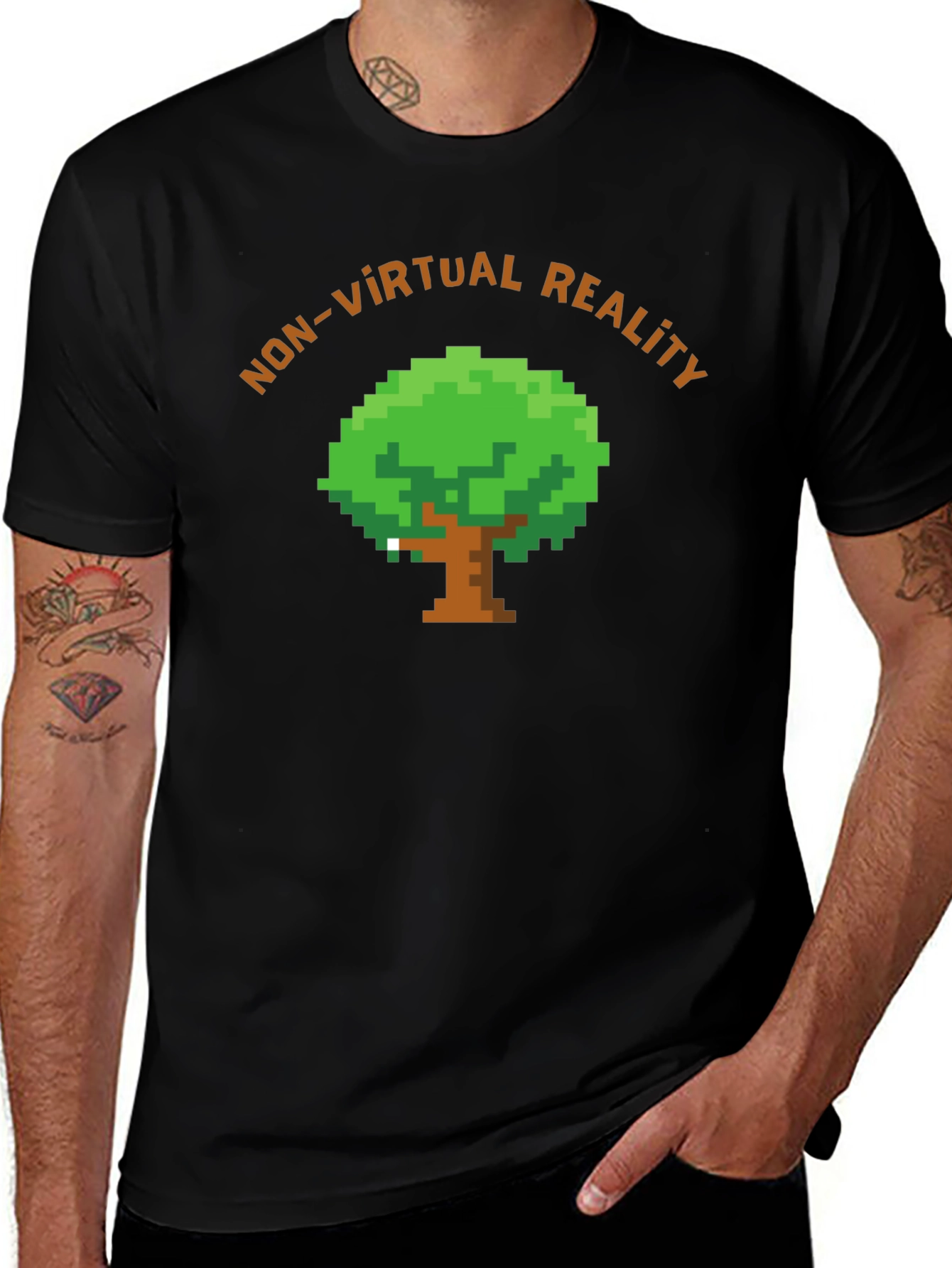 Variant 4 of Pixel Tree Black T-Shirt - Non-Virtual Reality Design