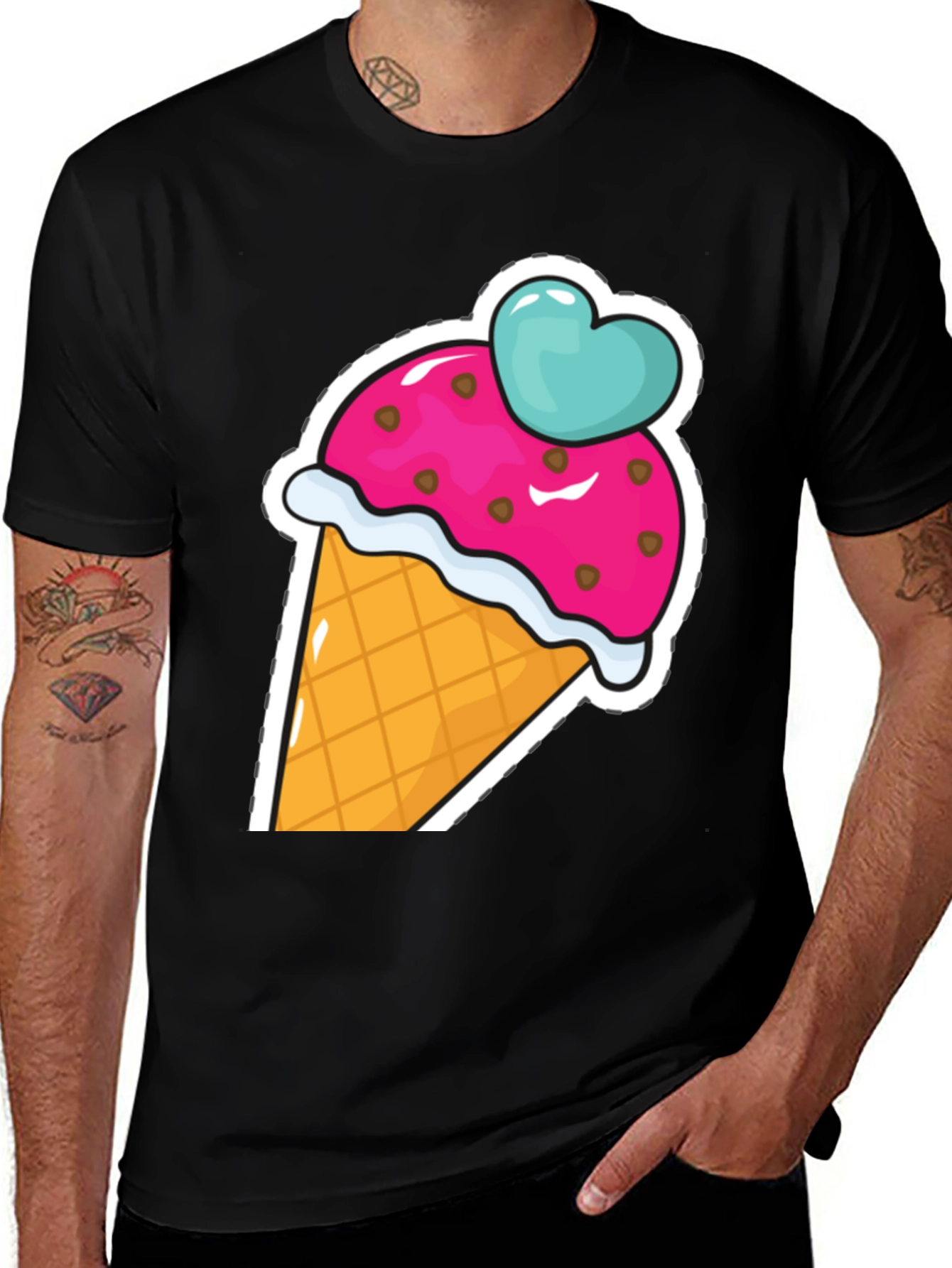 Variant 29 of Ice Cream Cone Graphic Tee - Black Cotton T-Shirt