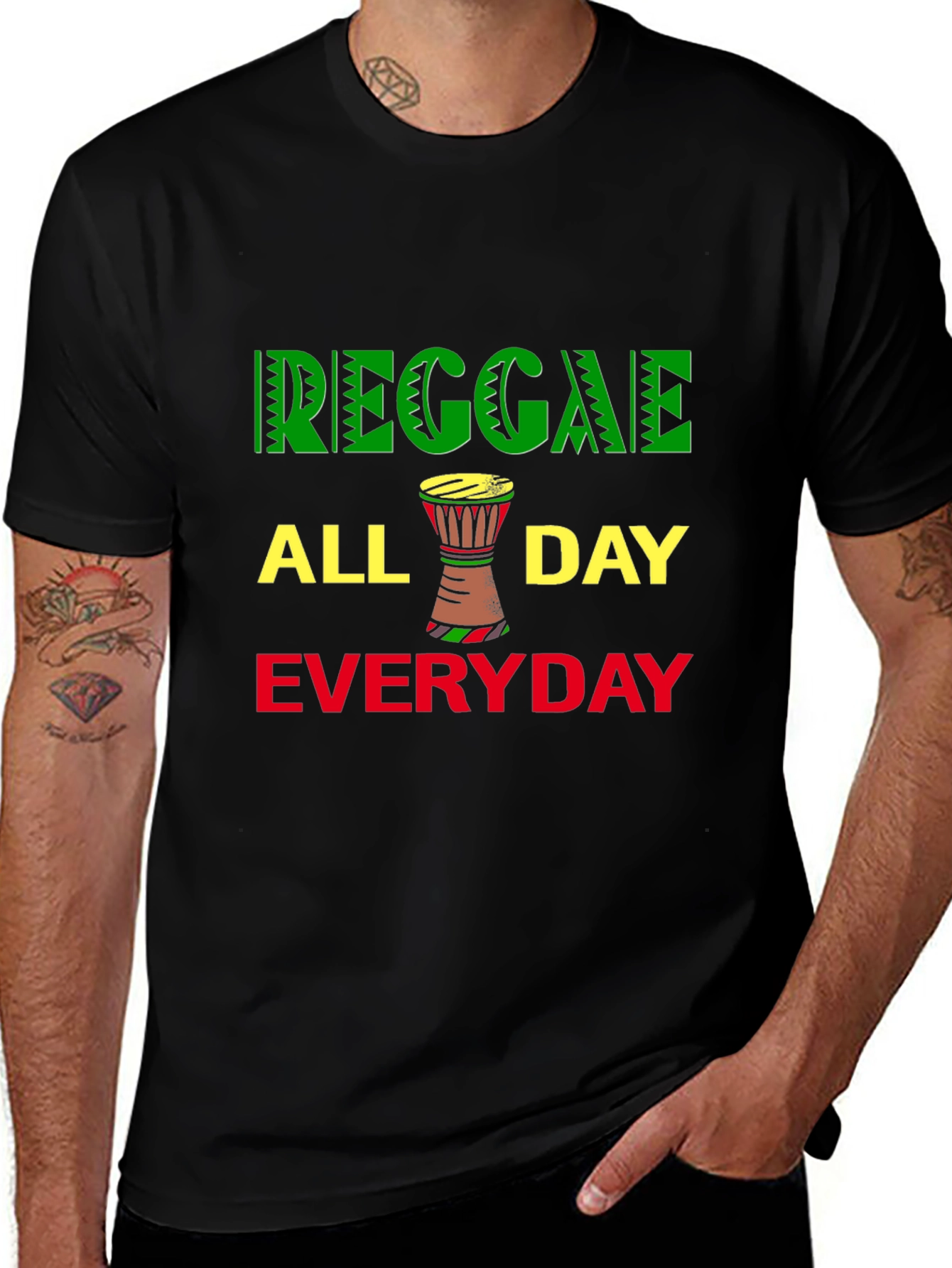 Reggae All Day Everyday Black Graphic T-Shirt