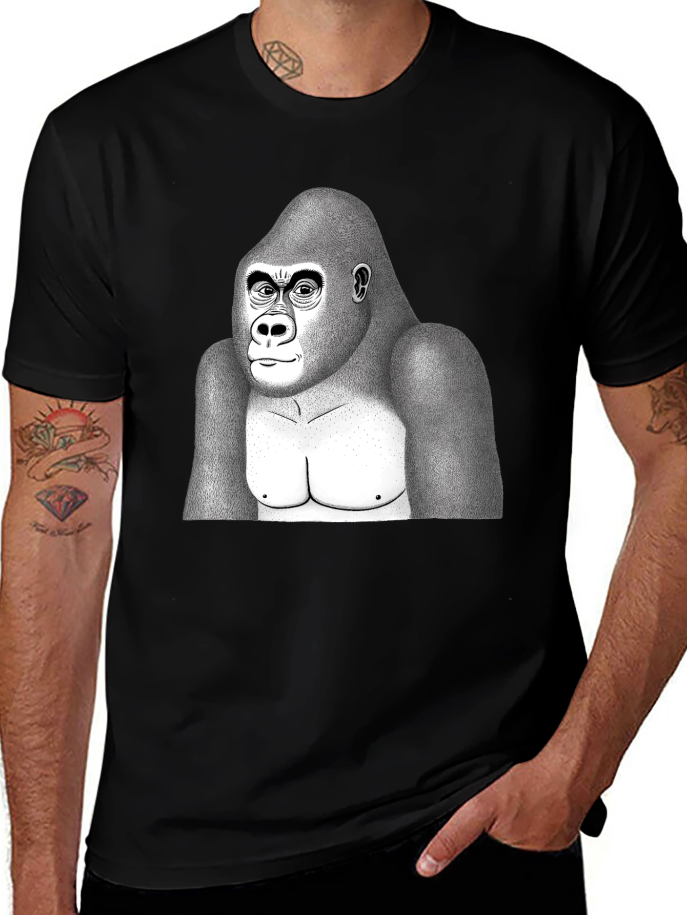 Variant 5 of Gorilla Graphic T-Shirt - Black Cotton Blend