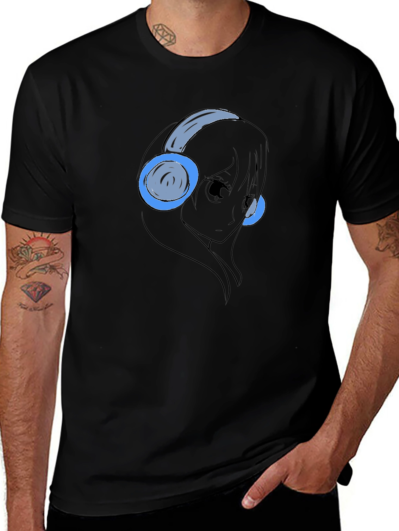 Variant 26 of Anime Girl Headphones Black T-Shirt