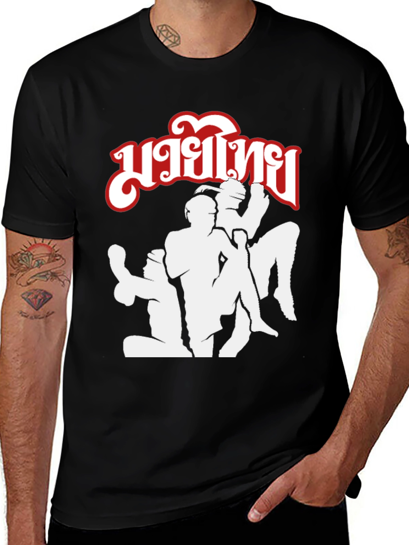 Muay Thai Fighter Graphic Print Black T-Shirt