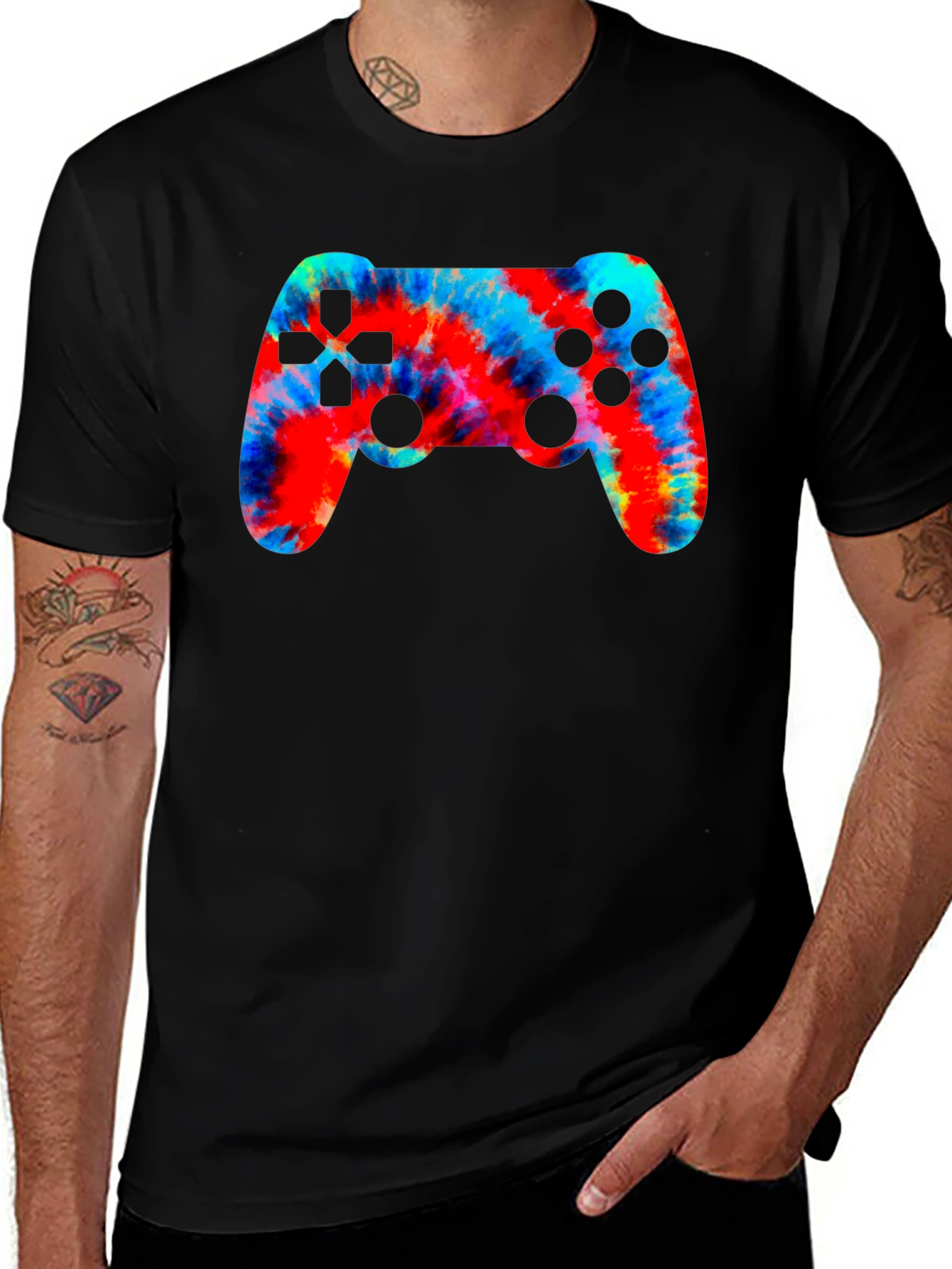 Variant 25 of Tie-Dye Gaming Controller Black T-Shirt