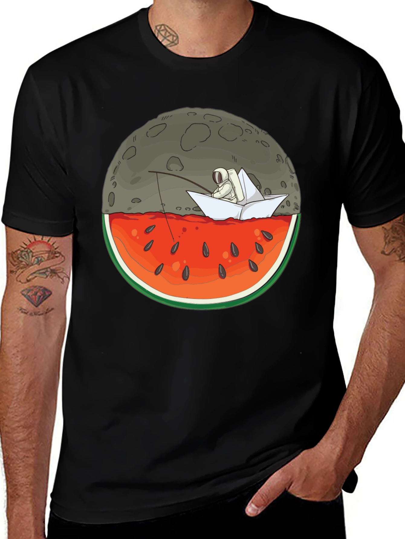 Variant 20 of Astronaut Moon Watermelon Black T-Shirt